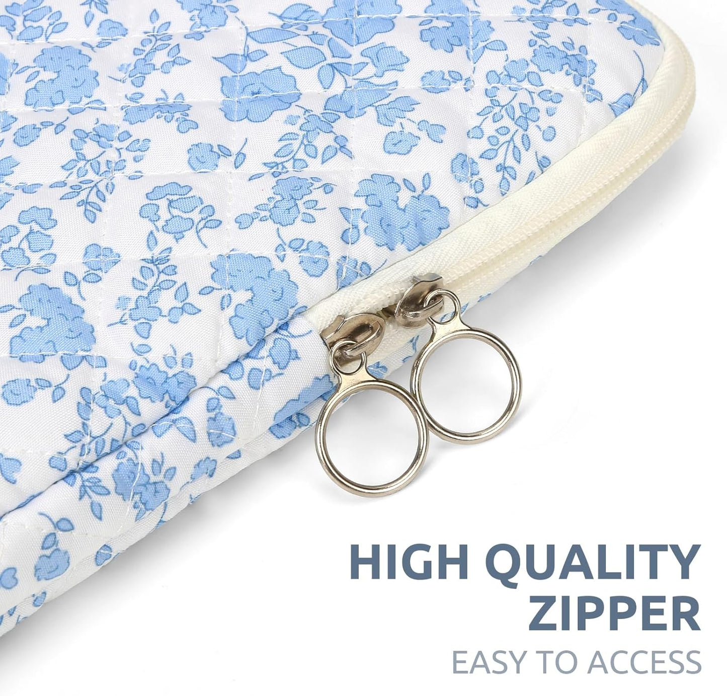 Puffy Laptop Sleeve 13-15.6 Inch Cute Quilted Laptop Protective Case Padded Floral Computer Sleeve for MacBook (B-Blue, 11 Inch)