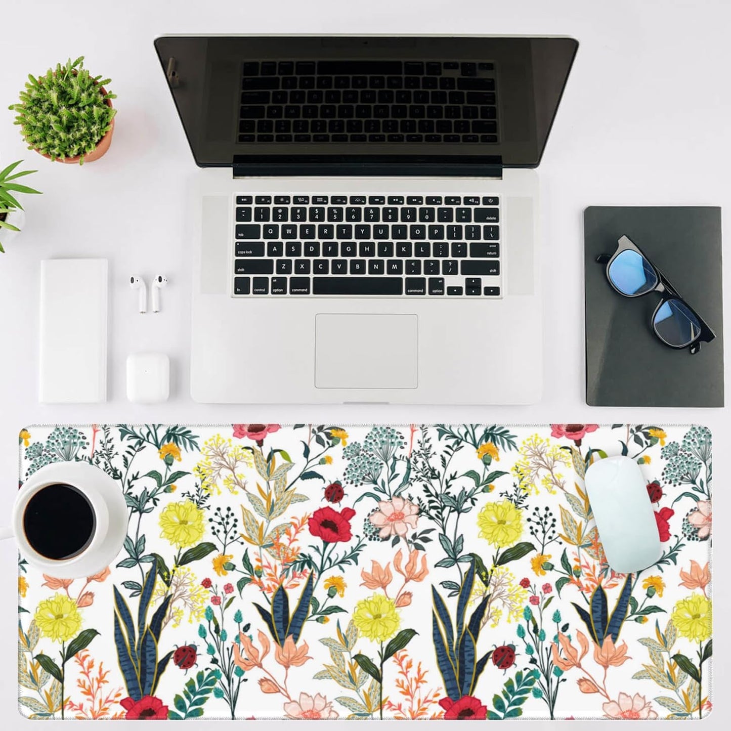 Mouse Pad Large Summer Flower Non-Slip Gaming Desk Mat with Stitched Edge Laptop Keyboard Desk Pad for Work Home Gaming (35.4 x 15.7 Inches)