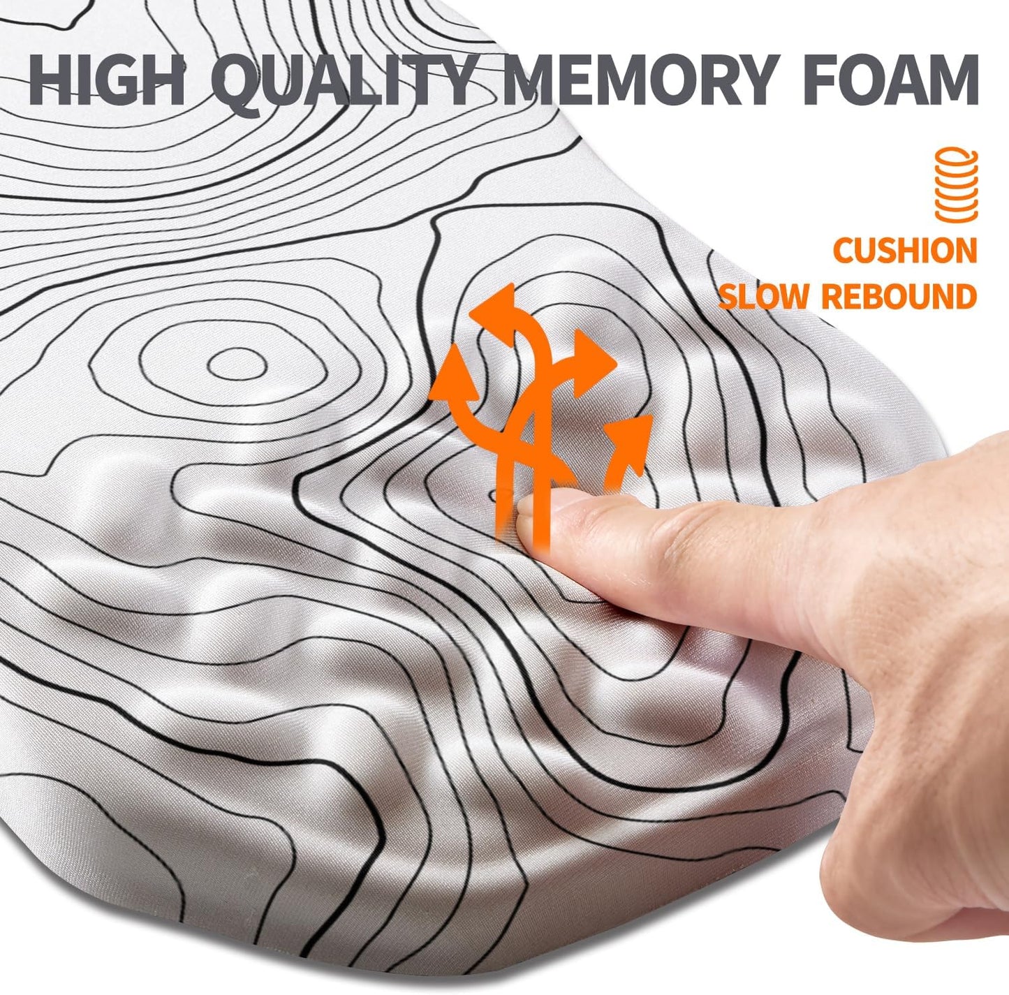 Ergonomic Slope Mouse Pad Wrist Support, Wrist Rest Mousepad for Carpal Tunnel Pain Relief with Massage Bulge and Slow Rebound Memory Foam (12x8 inch, White Contour Lines)