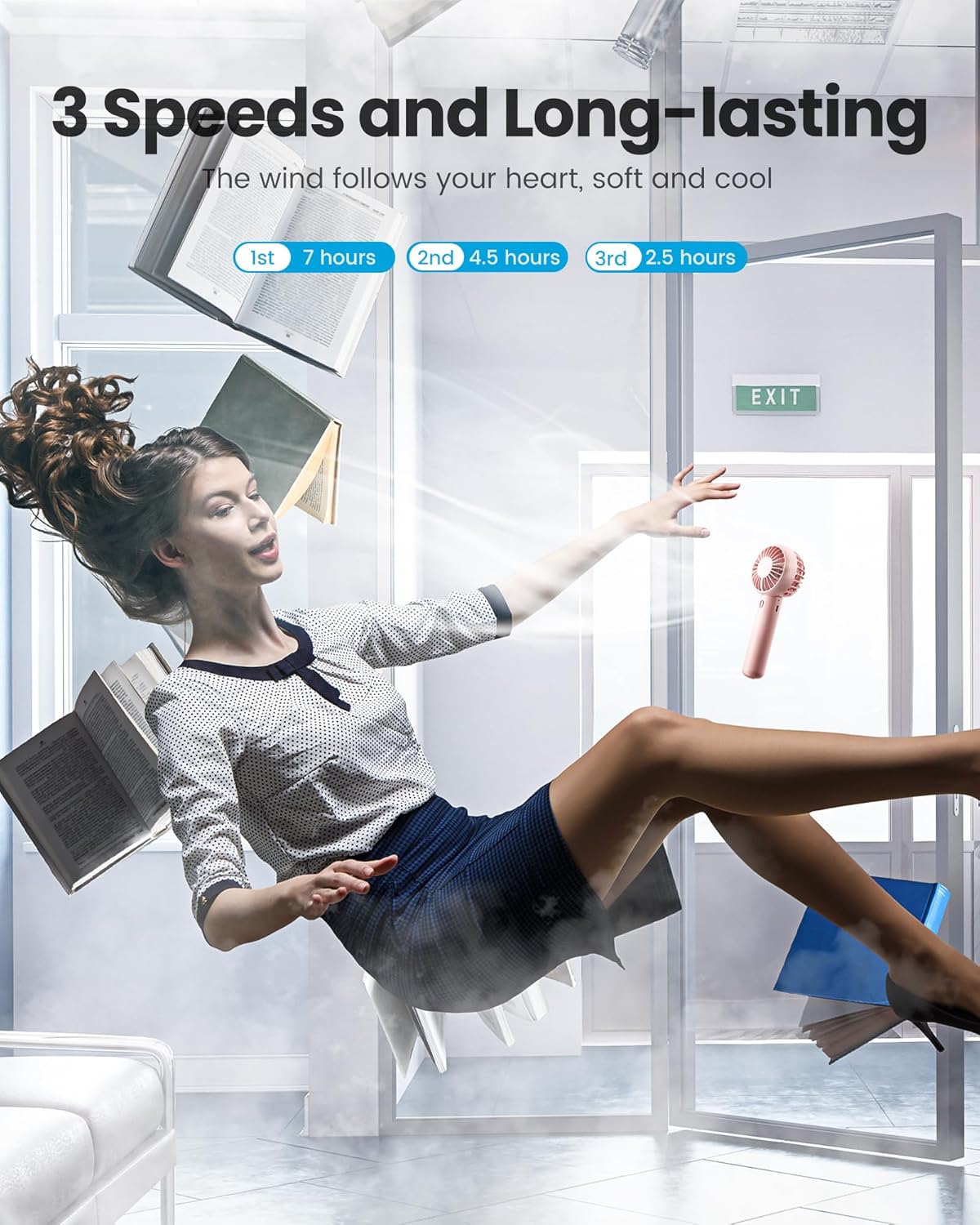 Gaiatop Mini Portable Fan, Small and Powerful, Cute Design 3 Speed Personal Handheld fan and Desktop with Base, Lightweight USB Rechargeable for Travel Lash Makeup Girl Women Summer Gift Pink