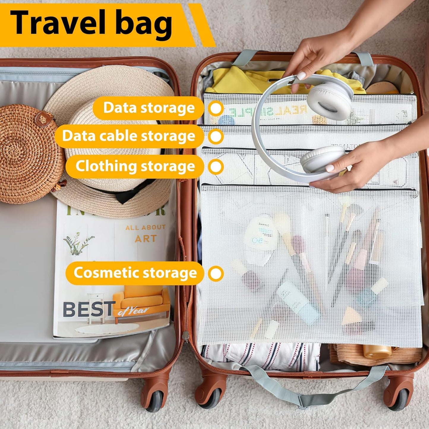 24pcs A4 Mesh Zipper Pouch File Bags, Black Reusable Zipper Bags for Organizing Storage, Waterproof Puzzle Bag, Zipper File Bags for Board Game Storage and School Office Supplies