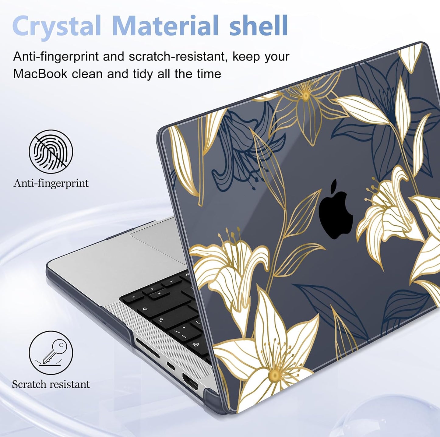 for MacBook Pro 16 inch Case 2021 2022 2023 2024 Release A3186 A3403 M4 A2991 M3 A2780 M2 A2485 M1 Pro/Max, Hard Shell Case with Screen Protector & Keyboard Cover, Golden Floral