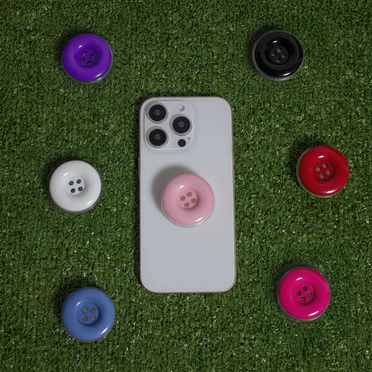 Solid Color Button Phone Grip – Minimalist Design, Durable and Lightweight, Grip and Stand for Smartphones (Red, Adhesive Type)