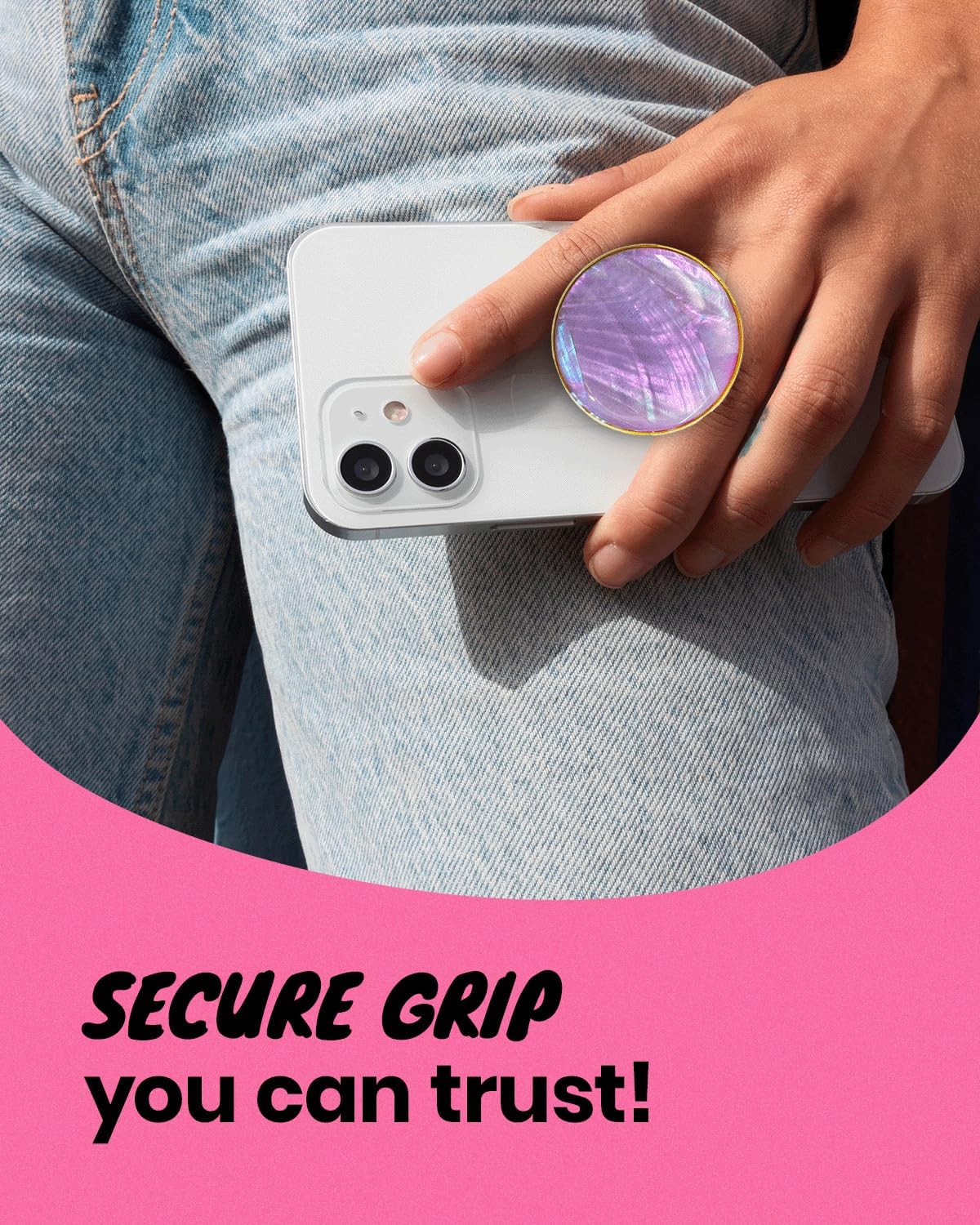 OnTheGrip Cute Natural Seashell Design Round Shape Collapsible Mobile Phone Grip Stand Holder for Smartphone Tablet Cell Phone Accessory (Violet)