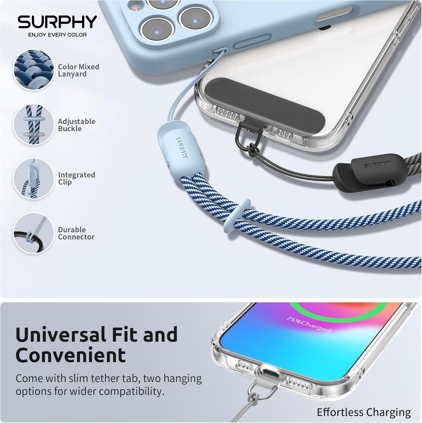 SURPHY 3 Pack Phone Wrist Strap with CellPhone Tether Tab, Cellphone Lanyard, Phone Strap with 2-Color Braided, Wrist Lanyard