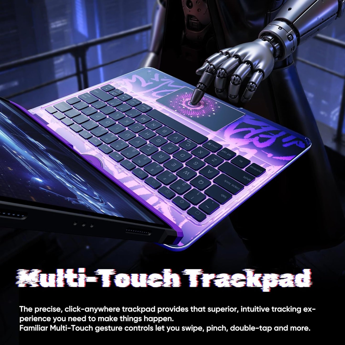 KITONE Transparent Case with Wireless Keyboard for iPad 10.2-in (7th, 8th, and 9th Gen), 7 Colors Backlight, Trackpad, 360°Rotating Stand, Tech Style