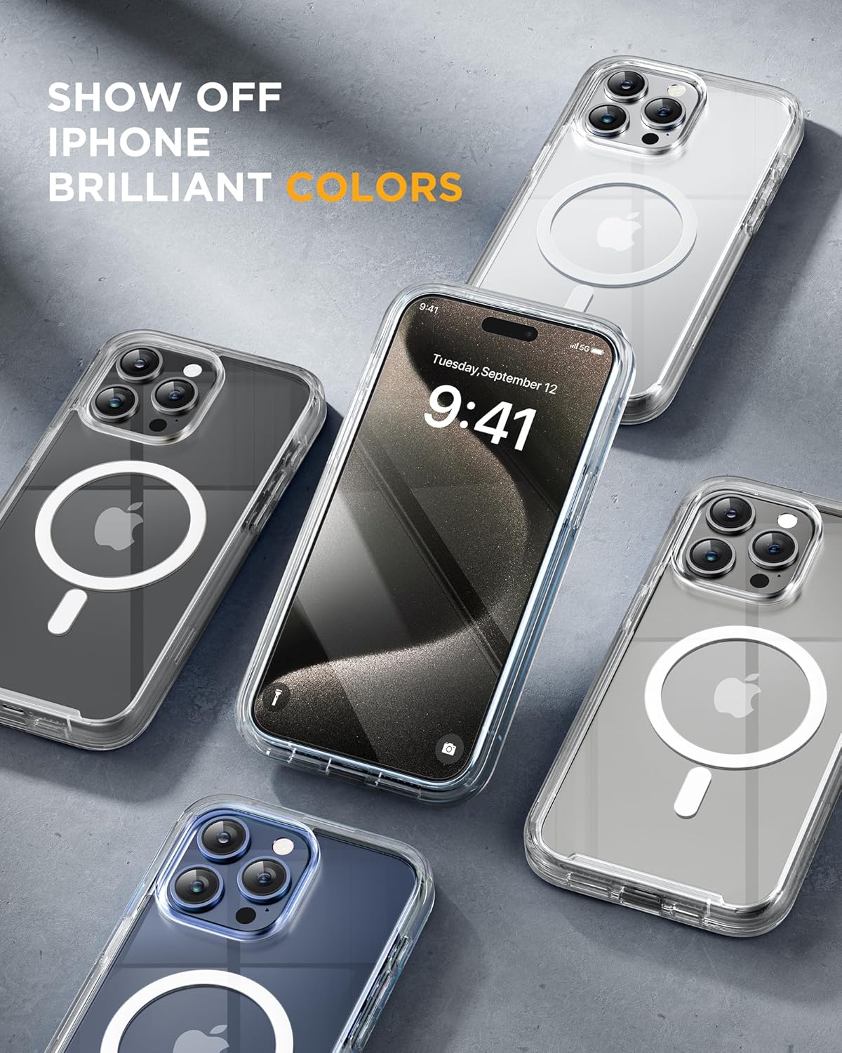 Miracase Magnetic for iPhone 15 Pro Case Full-Body Bumper Phone case with Built-in Glass Screen Protector& Camera Protector, [Compatible with MagSafe] Military Drop Proof 15 Pro Cover 6.1 inch,Clear