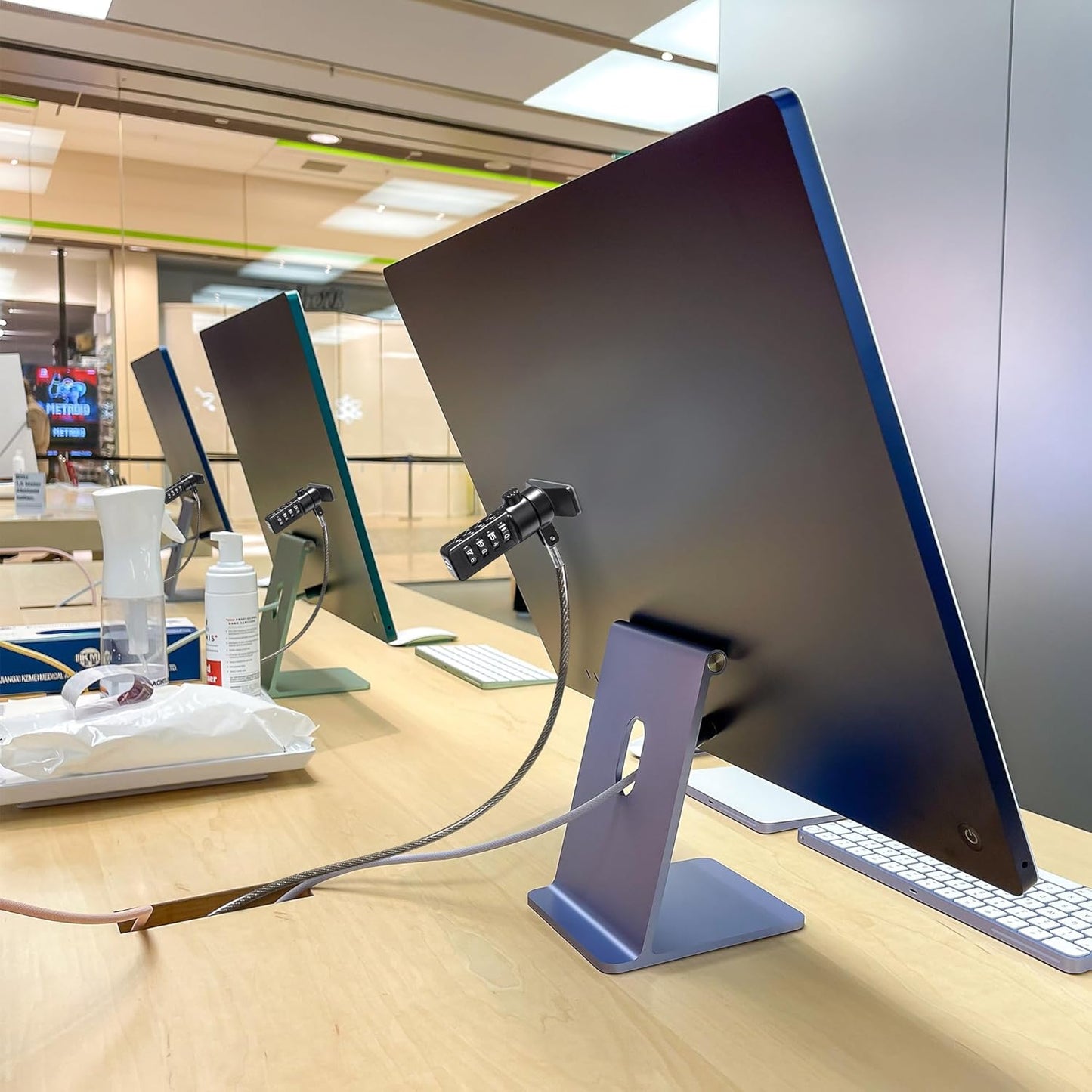 AboveTEK iPad Lock Security Cable w/Adhesive Plates, 6Ft Keyless 4 Digit Combination Tablet Lock Kit, Anti-Theft Hardware Locking Cable for iPhone Cell Phone MacBook Laptop in Showroom Retail Store