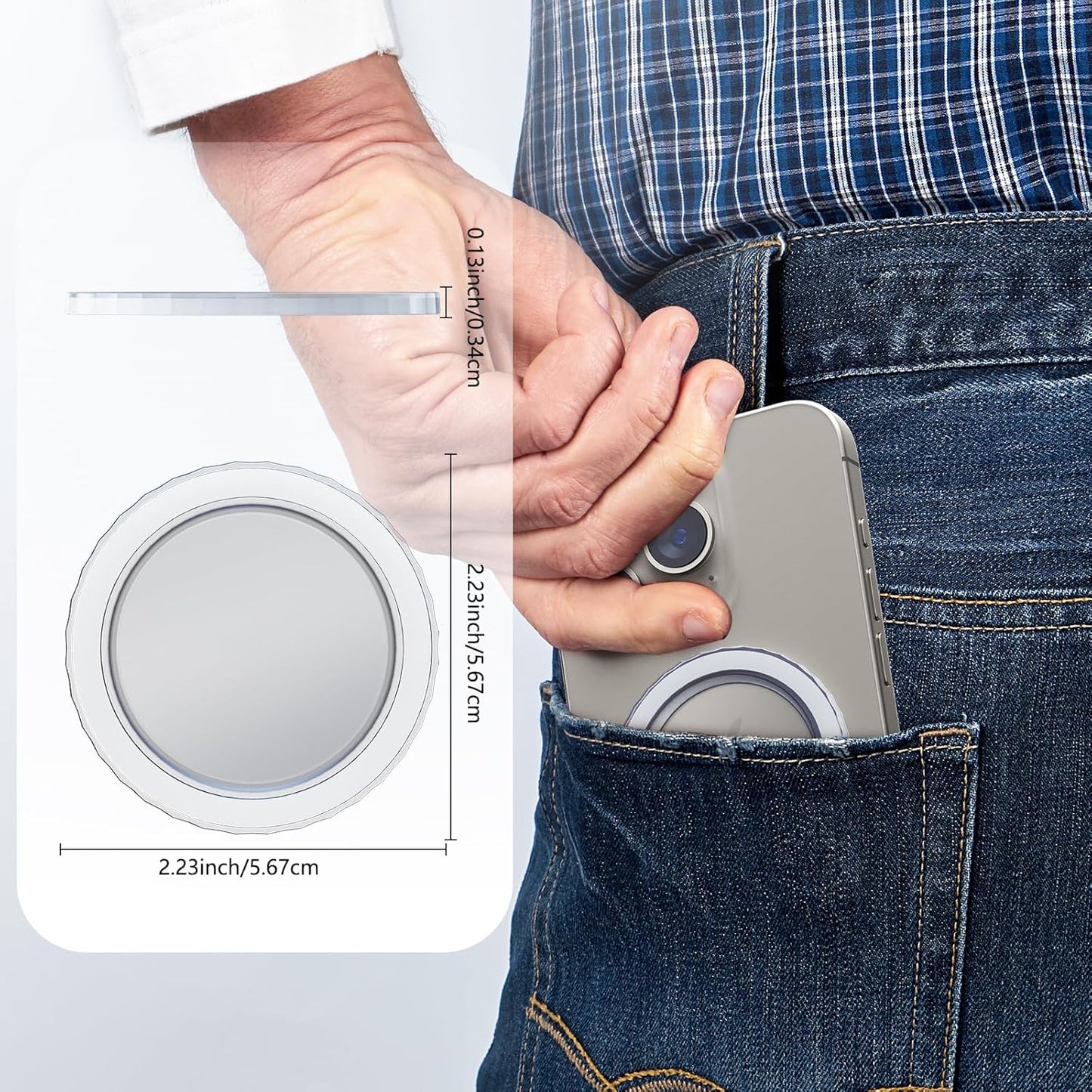 imluckies Magnetic Base Compatible with PopSocket Phone Grips and MagSafe iPhone Series Case, Removable Kindle/Phone Holder Base, Thin & Light Portable Plate, Matte Clear