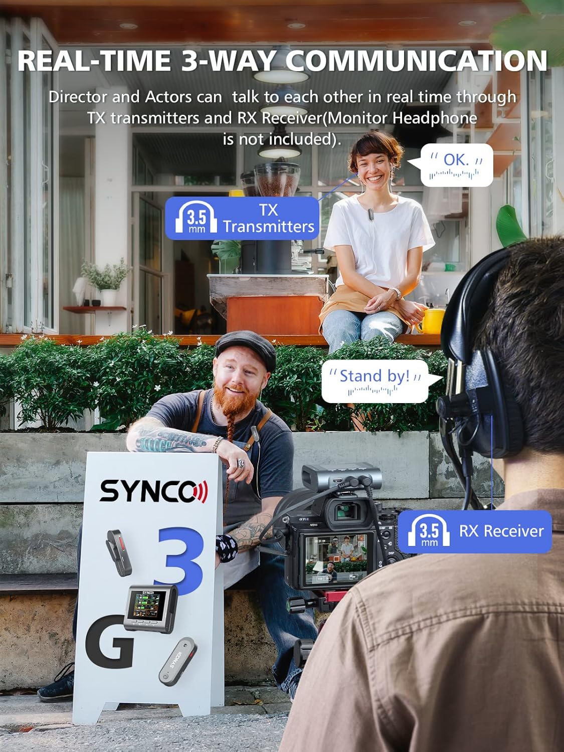 SYNCO Wireless Lavalier Microphone, G3 Lapel Mic Grey Triple Channel Transmission up to 250m for DSLR Camera Smartphone Laptop for YouTube Streaming Vlogging, Wireless-Lavalier-Recording-Video-Mic