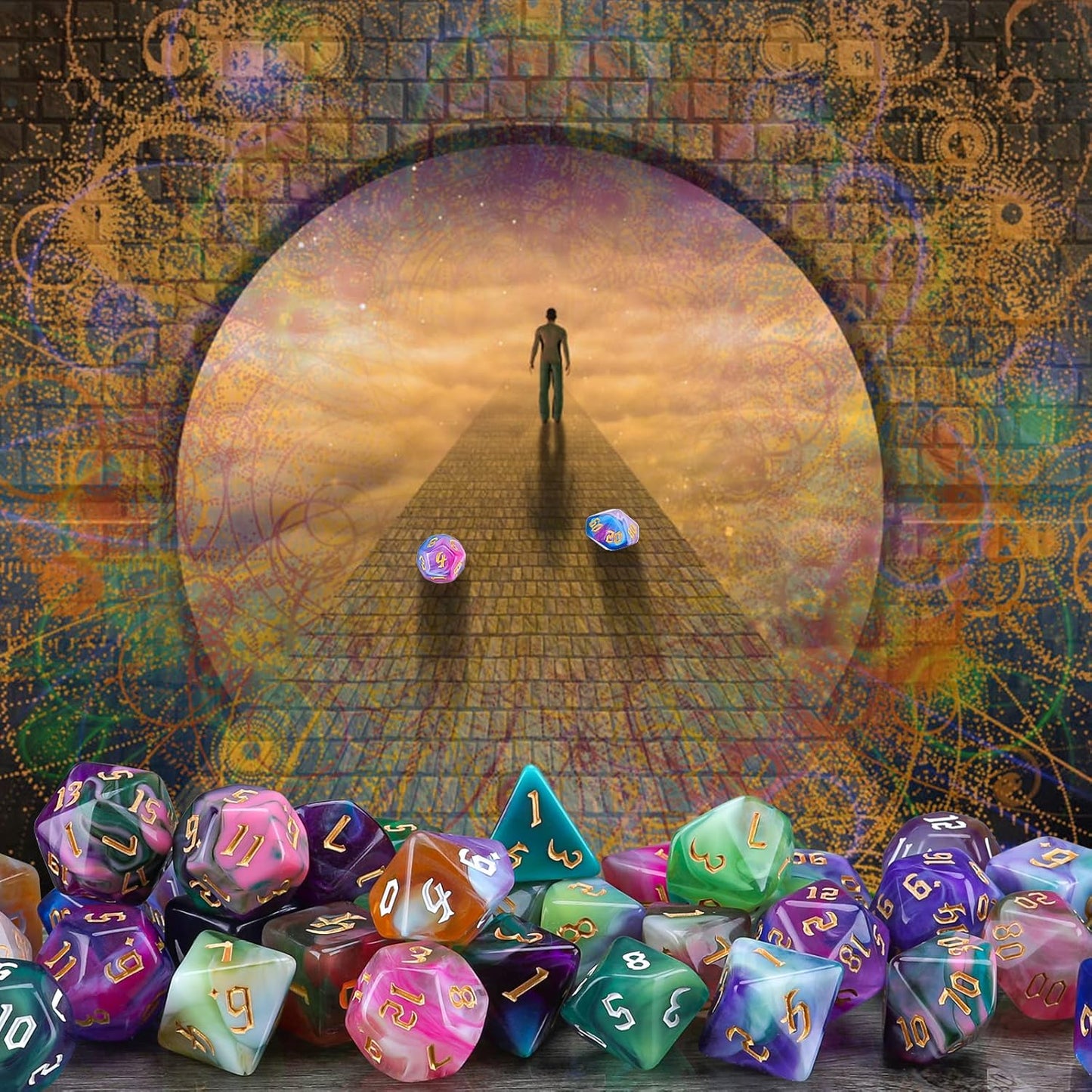 DND Dice Set, Surhugvy 7 X 7 (49 Pieces) Polyhedral Dice Set for Dungeons and Dragons DND RPG MTG Table Games Gift with 7 Pack Black Bags