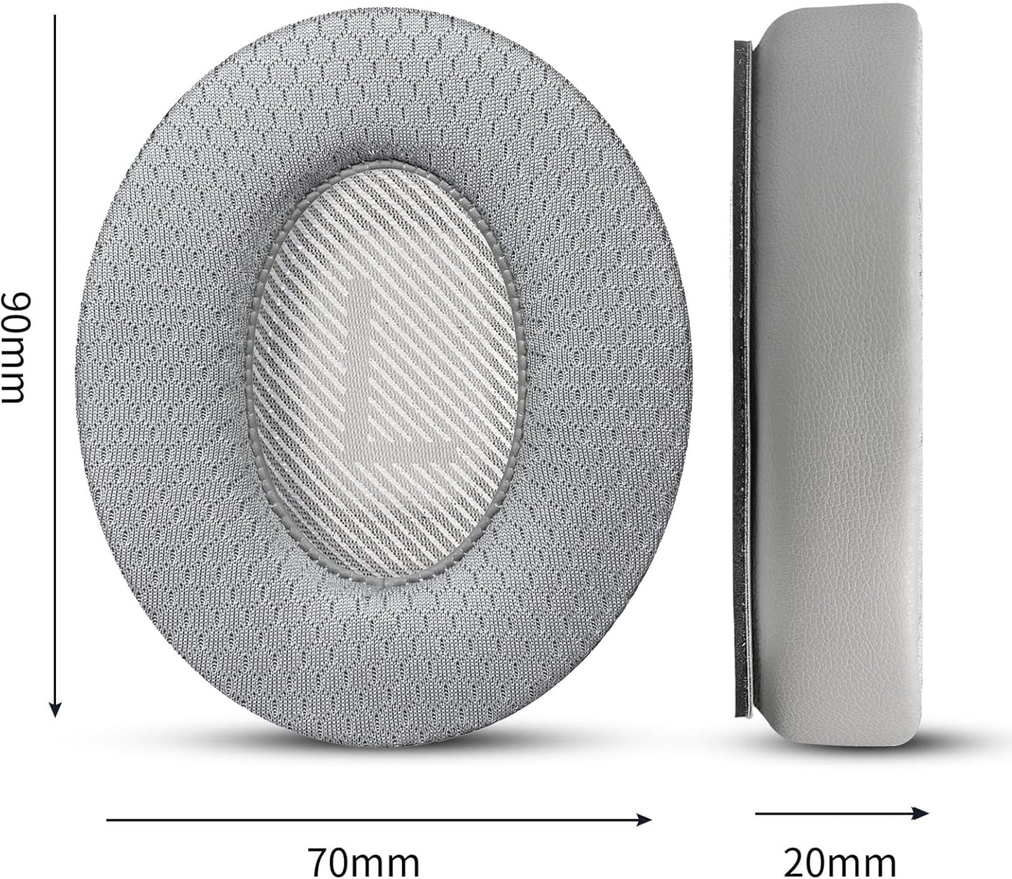 Cooling Gel Headphones Replacement Ear Pads for Bose Quiet Comfort QC35, Mesh Soccer Net Fabric Breathable Sports Fabric, Extra Thick & Cooler for Longer, Softer Memory Foam - Gray