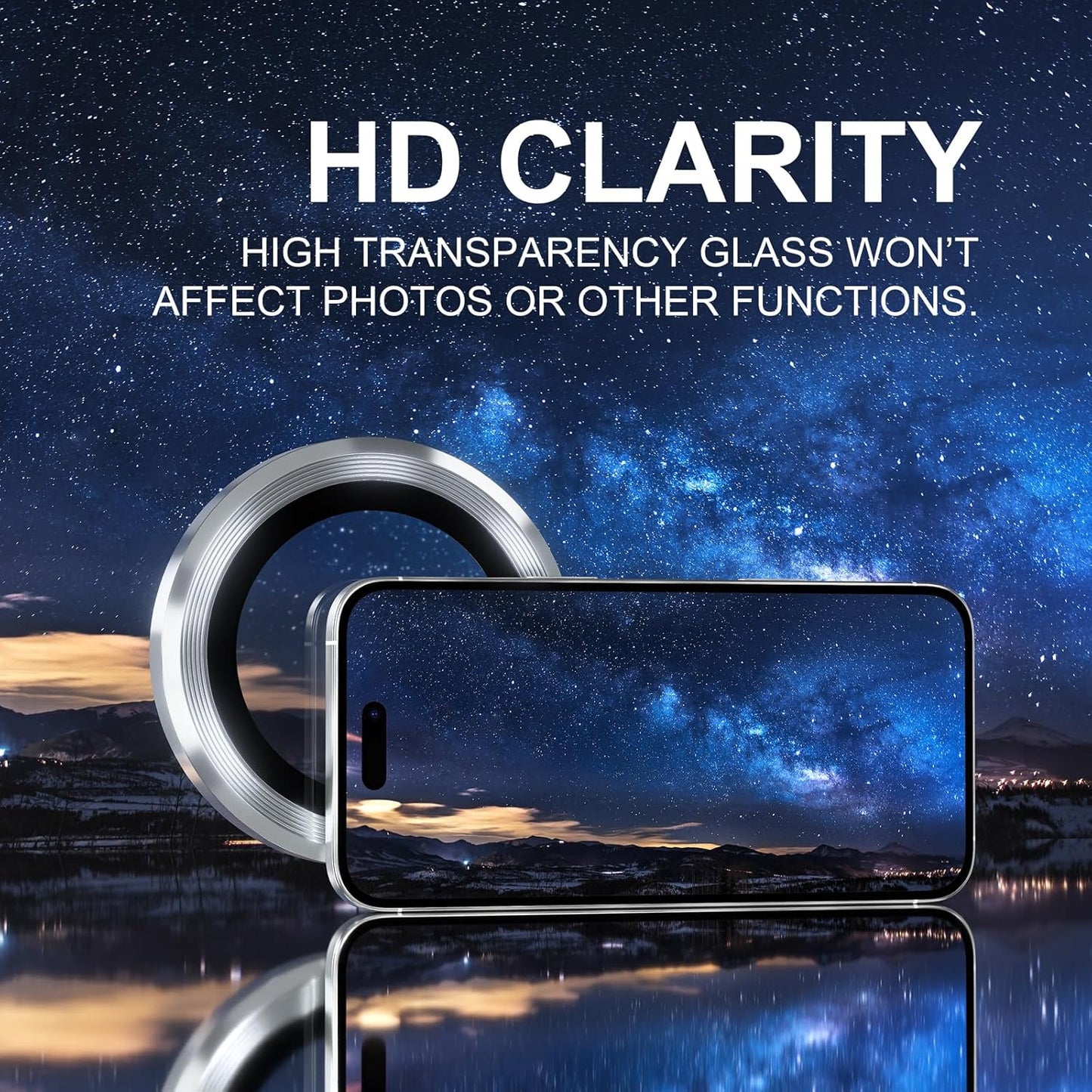 Choiche Compatible for iPhone 16 Pro/iPhone 16 Pro Max Camera Lens Protector, 9H Tempered Glass Camera Cover Screen Protector Metal Ring Decoration Accessories (Silver)