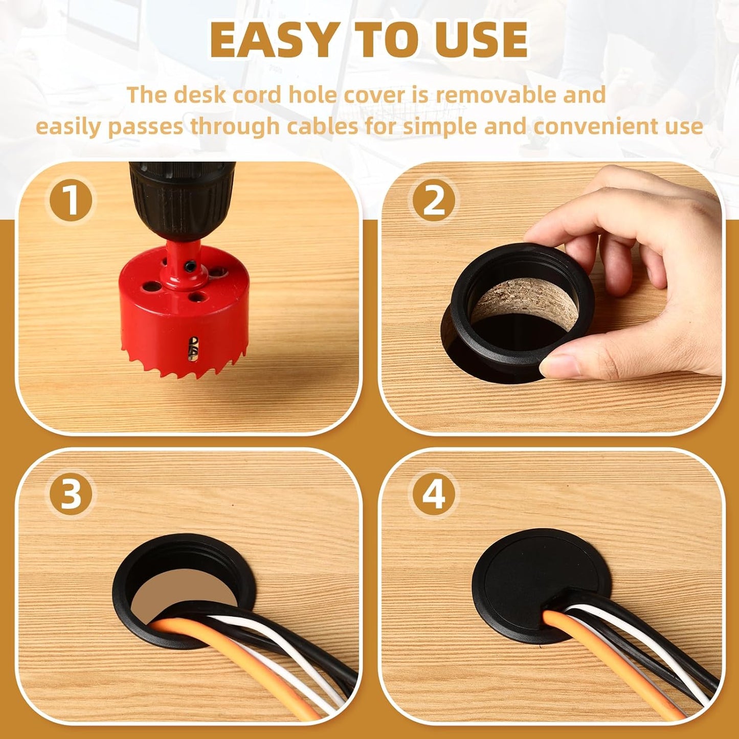 Desk Grommet 2 Inch (50 mm) 10 Pieces, Desk Hole Cover for Cables Black, ABS Plastic Grommet Hole Cover with Hole Saw for Wires Cables Through The Countertop by XIOGZAXI