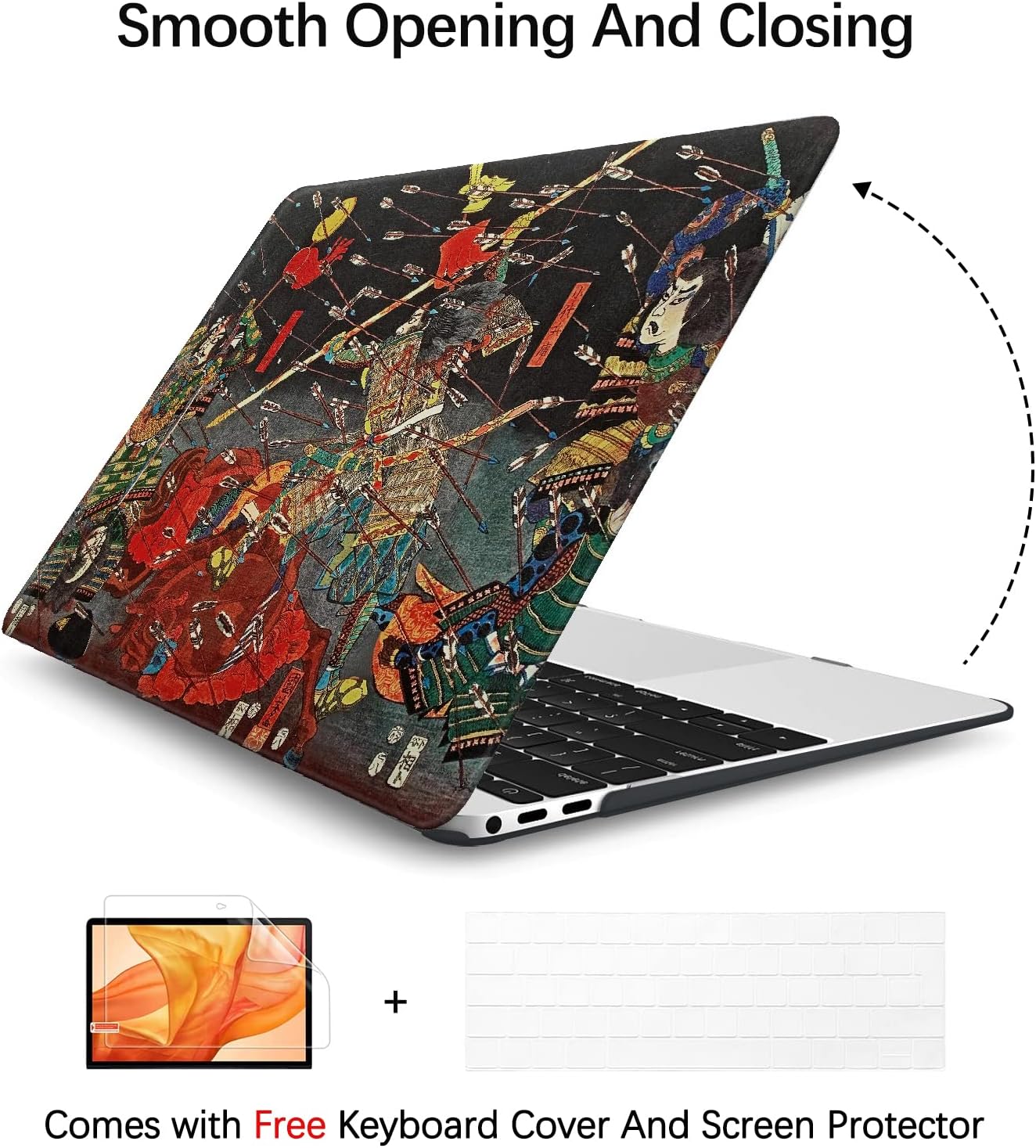 Berkin Arts Compatible with MacBook Air 13 inch Cover, 2022-2018 Release A2179/A2337 M1 with Touch ID with Keyboard Cover & Screen Protector Ukiyo-e (The Kusunoki's Final Attack by Kuniyoshi)