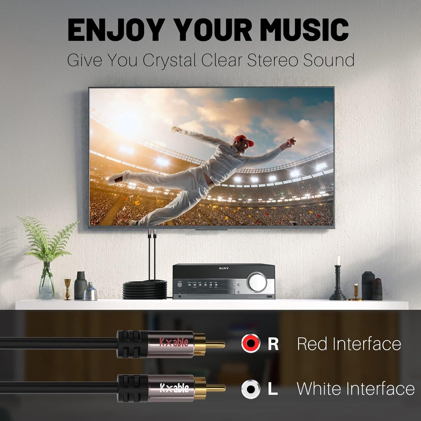 RCA Cable 25FT, 2RCA Male to 2RCA Male Stereo Audio Cable,【Oxygen-Free Copper, Hi-Fi Sound, Double Shielded】 2 RCA Car Audio Subwoofer Cord for Home Theater, HDTV, Amplifier, Hi-Fi System, Speaker