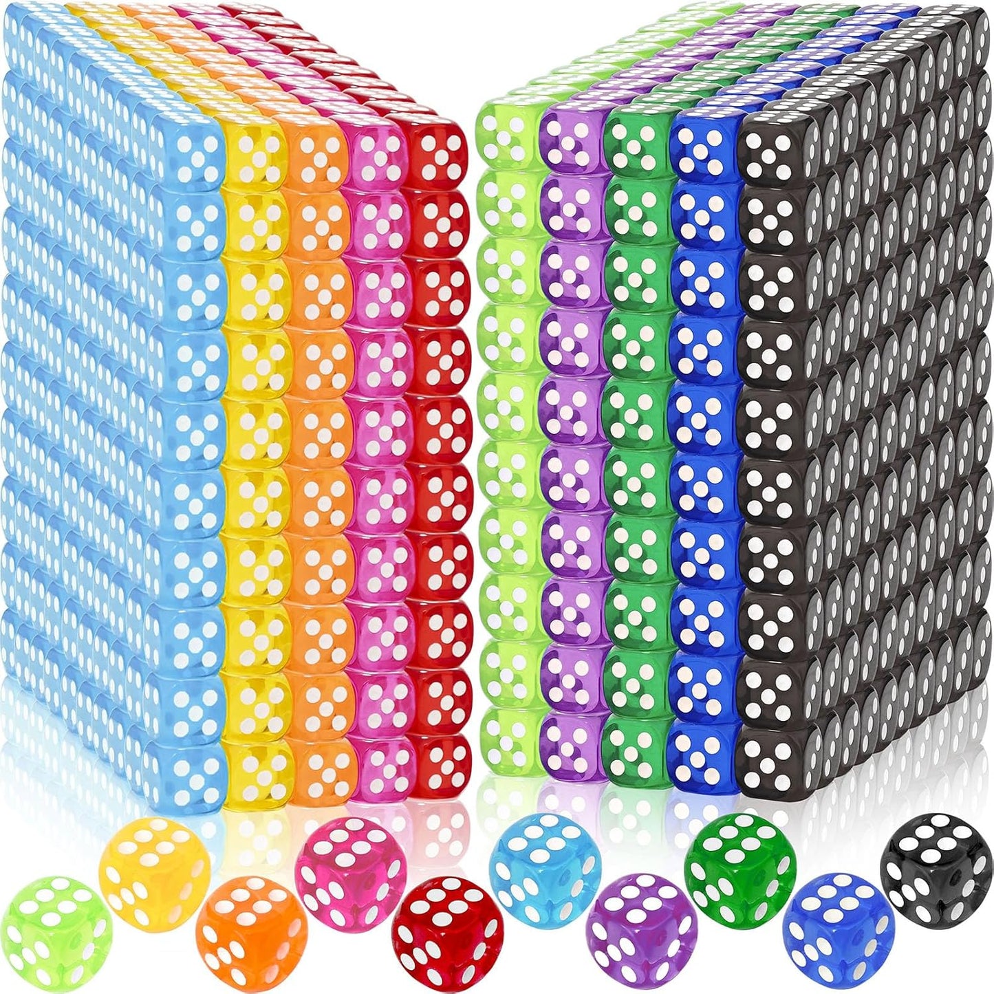 500 Pieces Colored Dice Bulk Set 14 MM 6 Sided Standard Dices for Classroom Teaching Board Game Playing and Rolling, 10 Colors