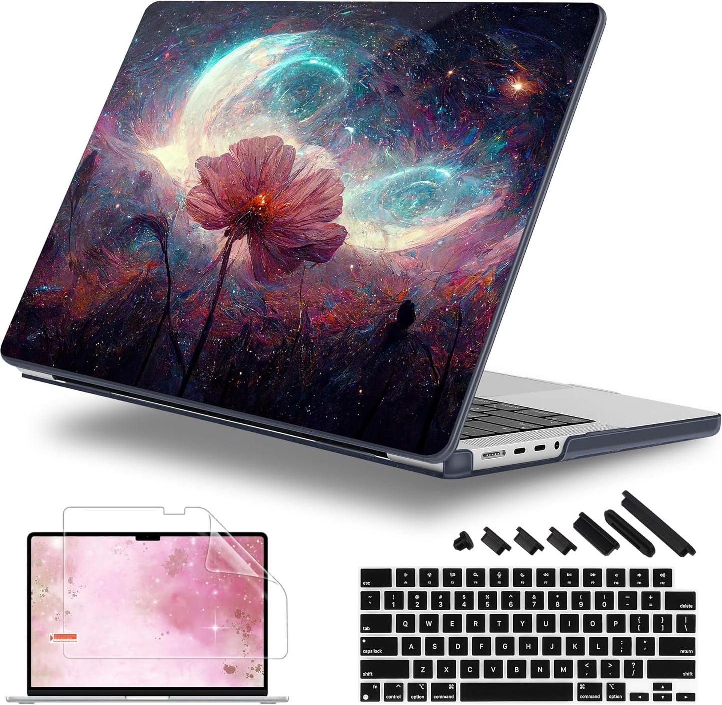 for MacBook Pro 16 inch Case 2021 2022 2023 2024 Release A3186 A3403 M4 A2991 M3 A2780 M2 A2485 M1 Pro/Max, Hard Shell Case with Screen Protector & Keyboard Cover, Galaxy Space