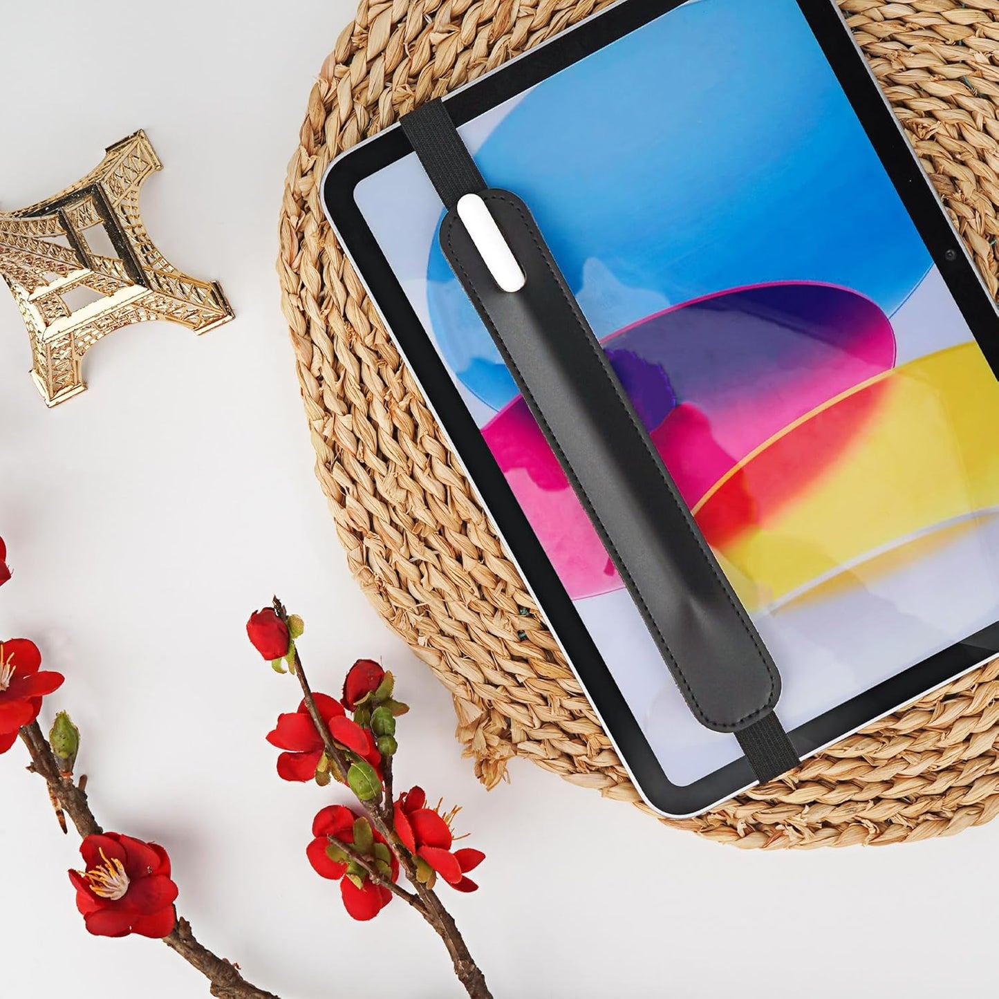 Vegan Leather Elastic Band Stylus Holder, Capacitive Pen Case for Tablets - Fits Most Capacitive Pens & Pencils(Black)