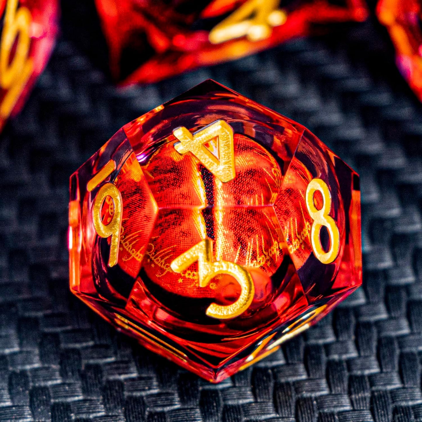 ARUOHHA DND Resin Dice Gazes Eye Dice Liquid Core Flaming RPG Sharp Edged Dice Set with Gift Box, Polyhedral D and D Dice Set Compatible with Dungeons Dragons Role Playing Game D20 D12 D10 D8 D6