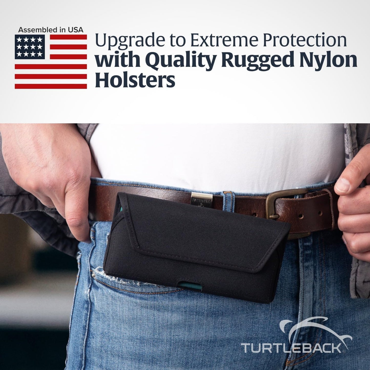 Turtleback Belt Clip for iPhone 16 Pro Max, 15 Pro Max, 14 Pro Max -Small- Fits w/Slim MagSafe Style Cases, Premium Black Nylon, Horizontal Belt Holder, Magnetic Closure HD Rotating Belt Clip