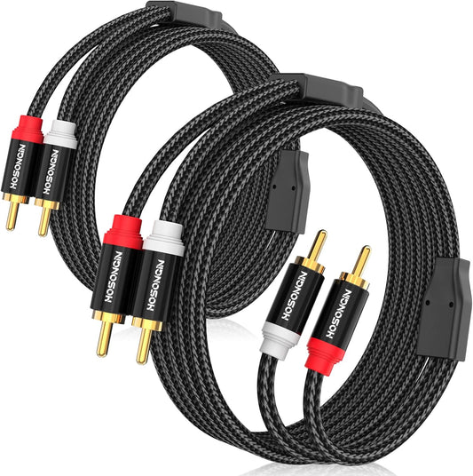 HOSONGIN RCA Cables 3.3ft 2 Pack[Hi-Fi Sound, Nylon Braided, Shielded], 2-Male to 2-Male RCA Audio Stereo Subwoofer Cable Auxiliary Cord for Home Theater, HDTV, Amplifiers, Hi-Fi Systems, Speakers