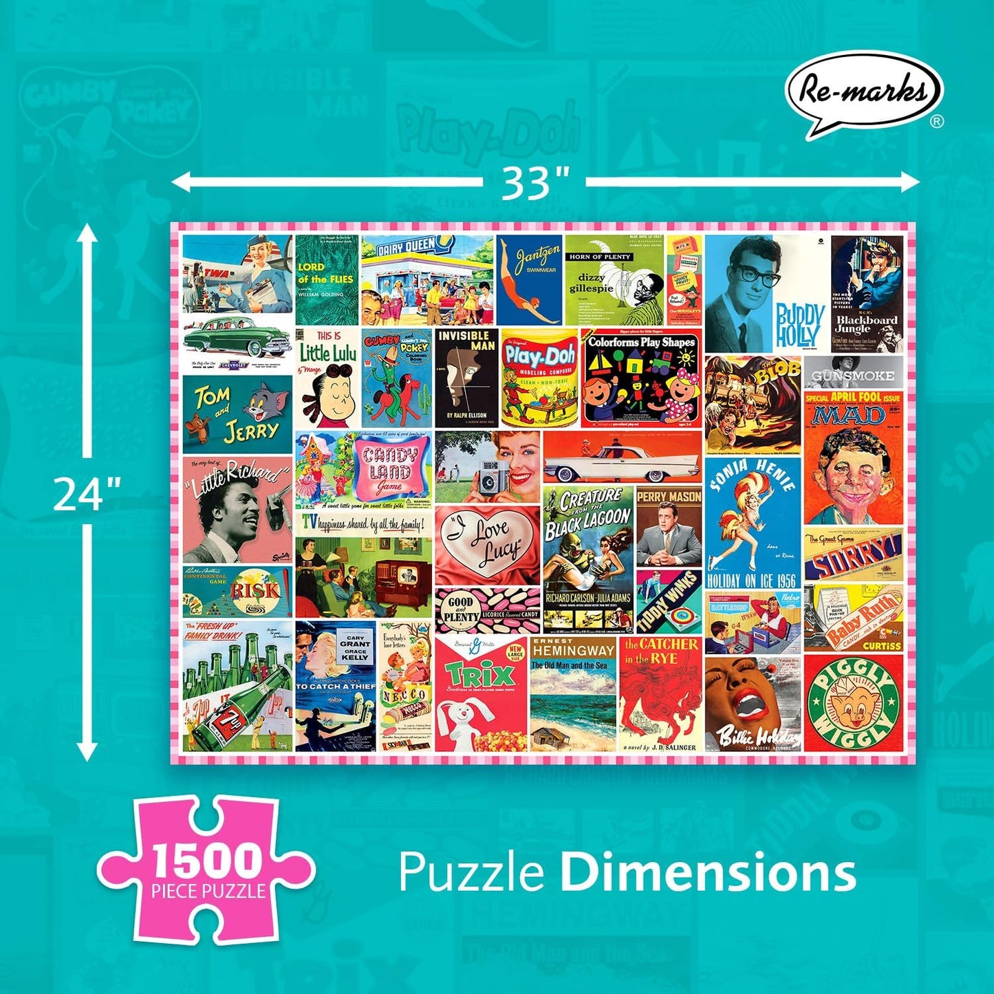 Re-marks 1950s Pop Culture Puzzle, 1500 Pieces for All Ages