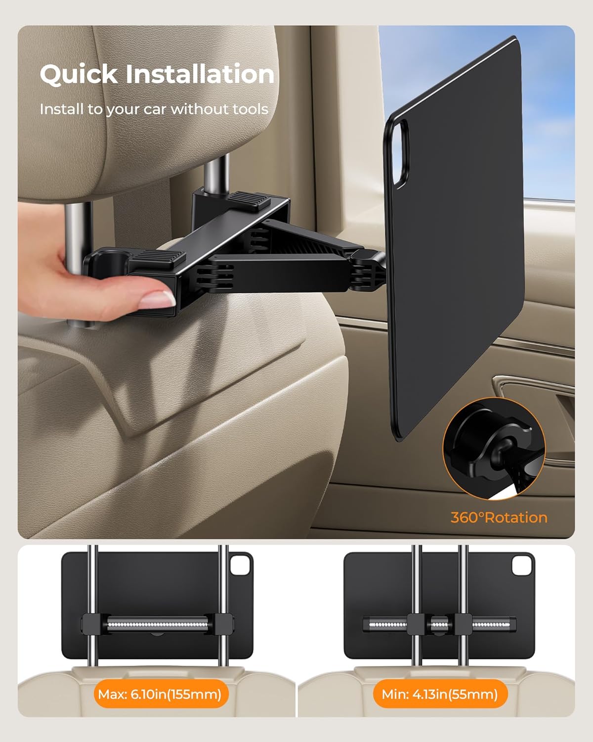 KU XIU Magnetic iPad Holder for Car Headrest,Backseat Tablet Car Mount for iPad Pro 11" M4 (2024) Only,iPad Car Holder Back Seat Travel Accessories Long Road Trip Essentials for Kids