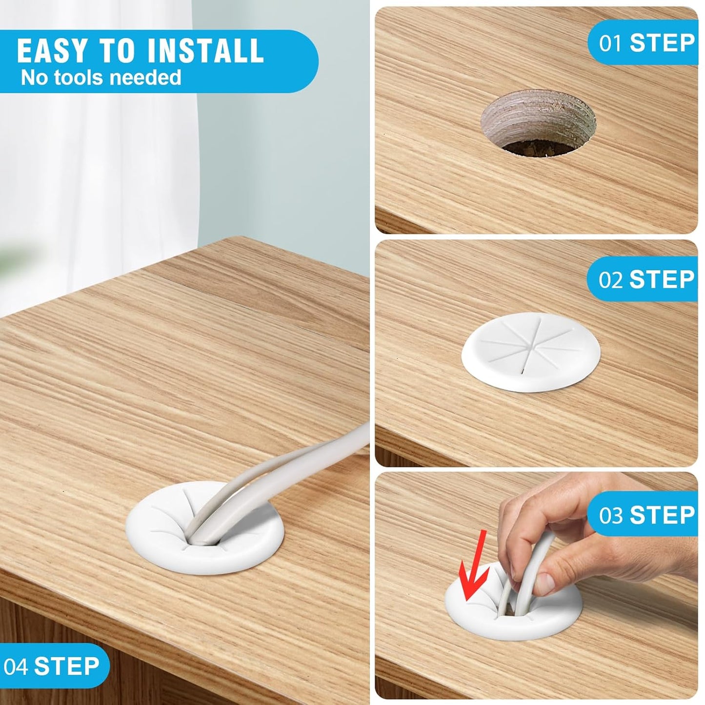 2" White Desk Grommet, JTemgle Flexible Cable Grommet Rubber Cable Hole Cover Wire Organizer Caps Desktop Cord Management for Home Office TV Stands Tabletops, 10 Pieces