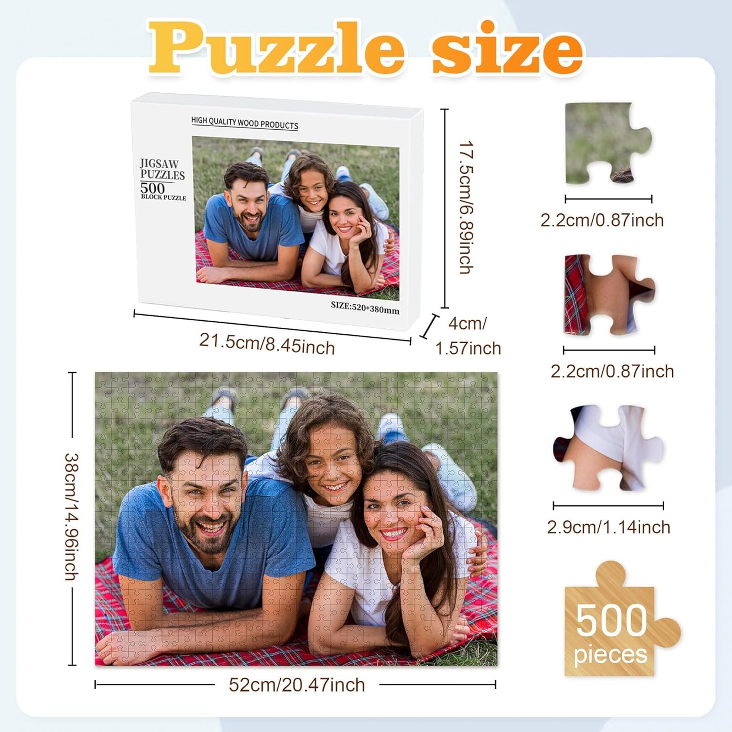 Easycosy Gifts for Mothers Day Custom Photo Puzzles 500/300/1000 Pieces for Mom Families Personalized Picture Text Jigsaw Puzzle Mom Wife Gifts from Daughter Son (Horizontal/Vertical)