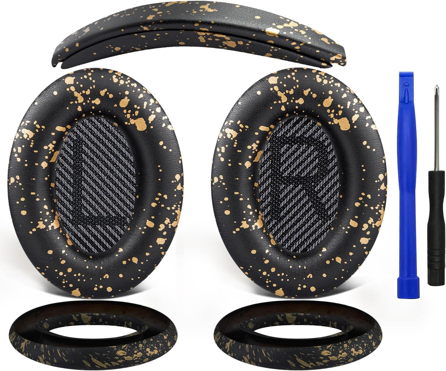 SOULWIT Ear Pads Cushions + Headband + Silicone Earpads Cover Protector, Replacement Kit for Bose QuietComfort 35 QC35, QC35 ii Over-Ear Headphones - Black Gold