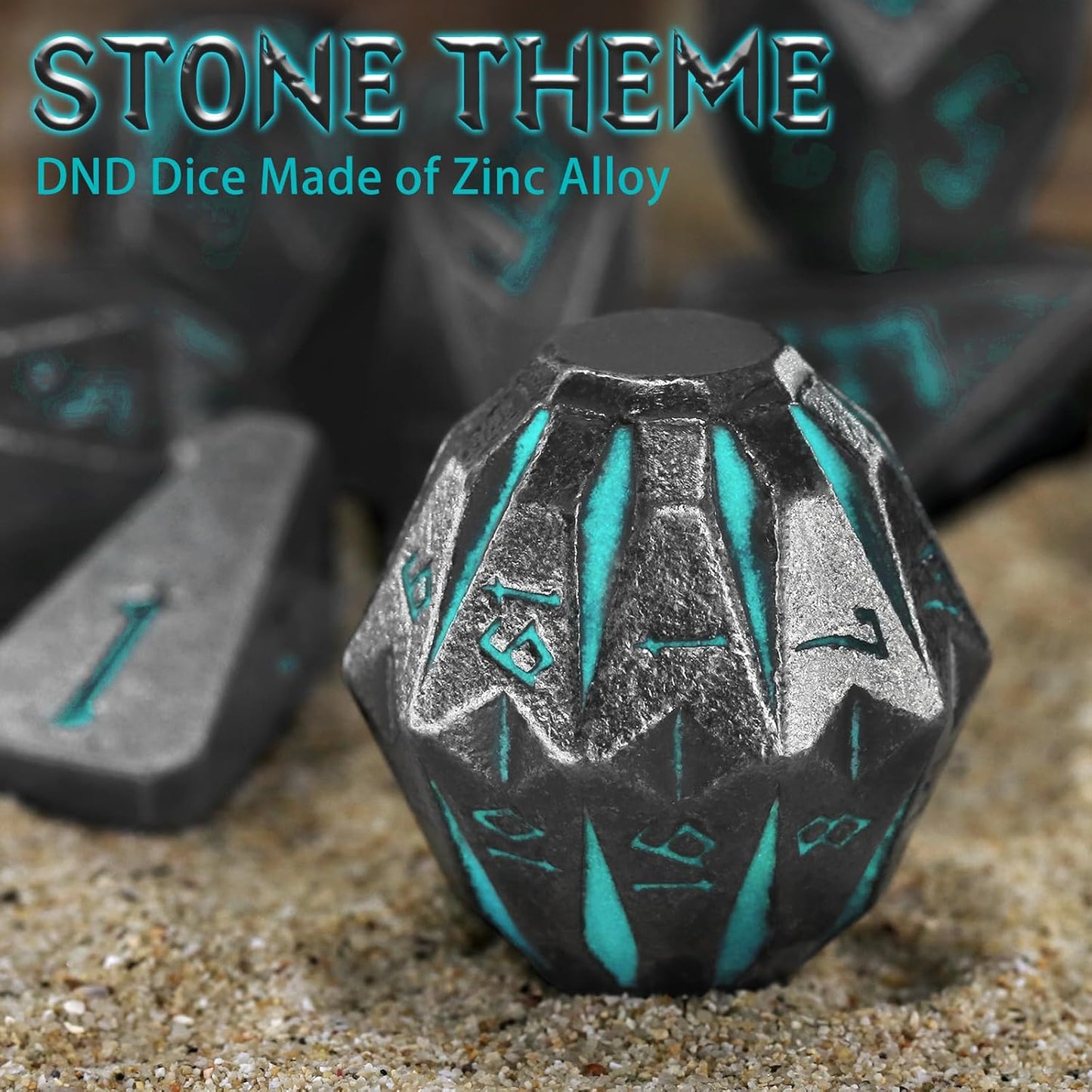 Dungeons and Dragon Dice of 7, Metal Dice Set D and D Polyhedral DND Dice Set with Cardboard Box Unique Cool Stonehenge Theme RPG Dice for Role Playing Games Gifts (Blue)