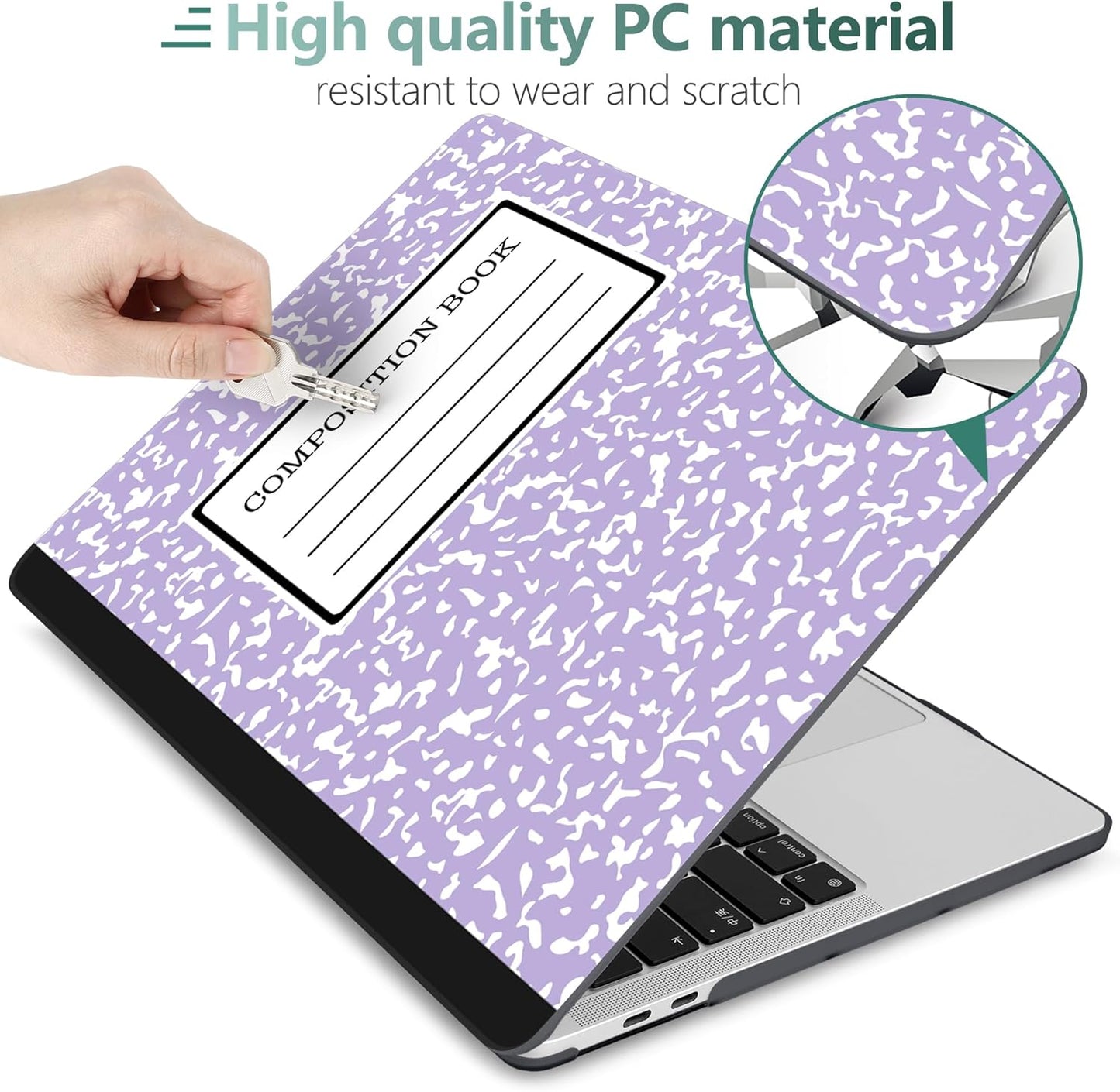 MEEgoodo Case for MacBook Pro 13 inch Case with M2 Chip 2022 2021 2020 New A2338 M1 A2251 A2289, Hard Shell with Keyboard & Camera Cover Compatible with 13 inch MacBook Pro, Composition Book Purple