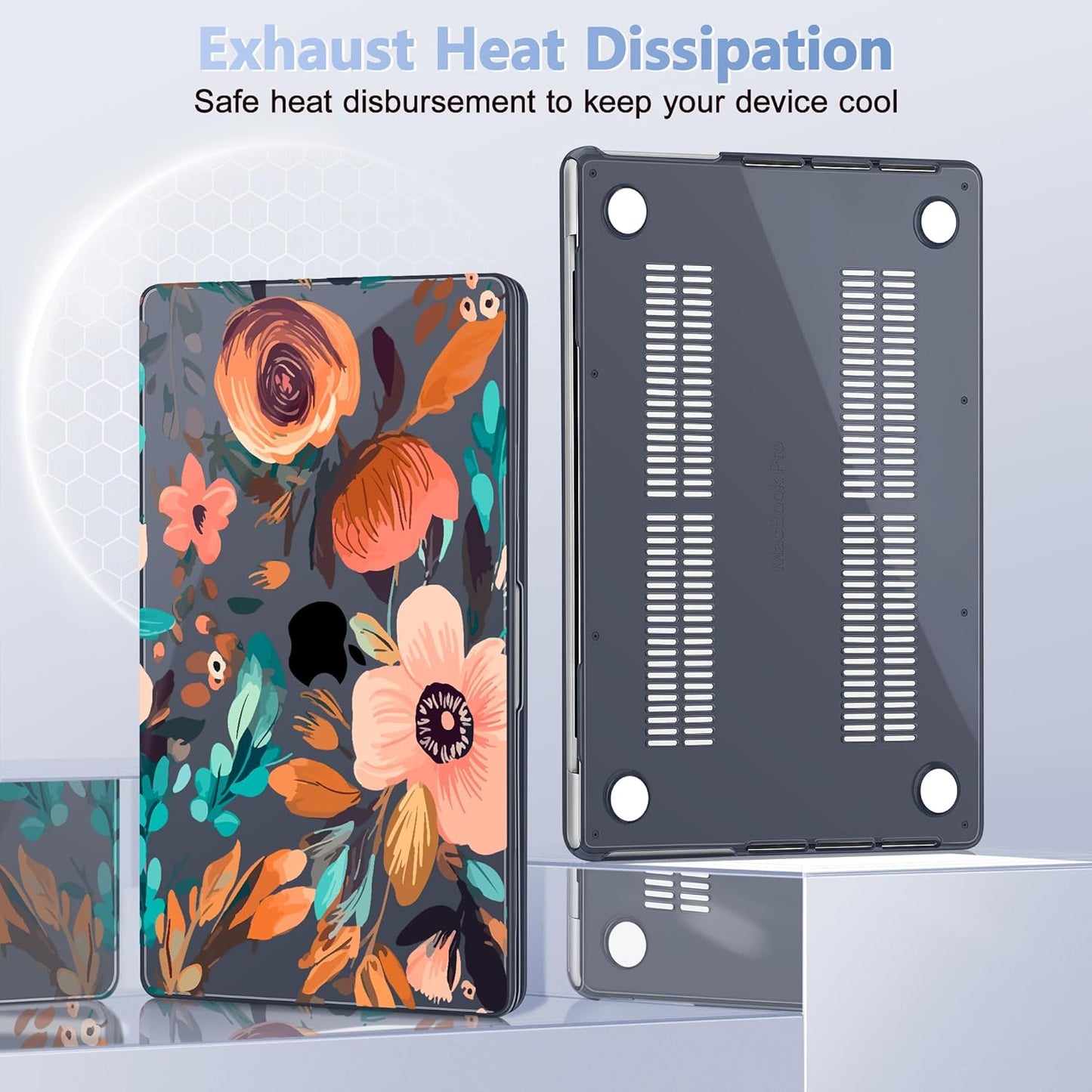 for MacBook Pro 16 inch Case 2021 2022 2023 2024 Release A3186 A3403 M4 A2991 M3 A2780 M2 A2485 M1 Pro/Max, Hard Shell Case with Screen Protector & Keyboard Cover, Florals Pattern