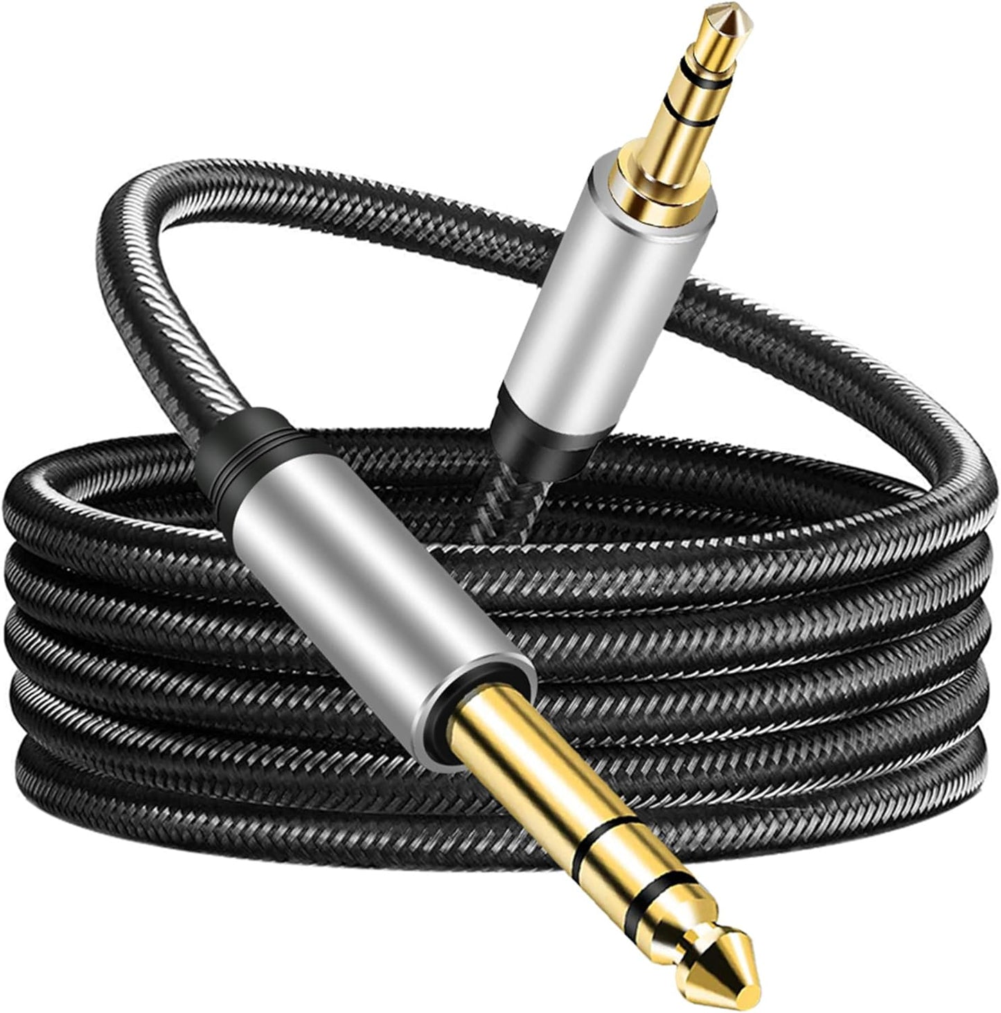 3.5 mm to 6.35 mm Audio Cable 40Ft, Gold-Plated Terminal Silver Color Zinc Alloy Housing 3.5mm 1/8" Male TRS to 6.35mm 1/4" Male TRS Nylon Braided Stereo Audio Cable for Cellphone and More(40Ft/12M)