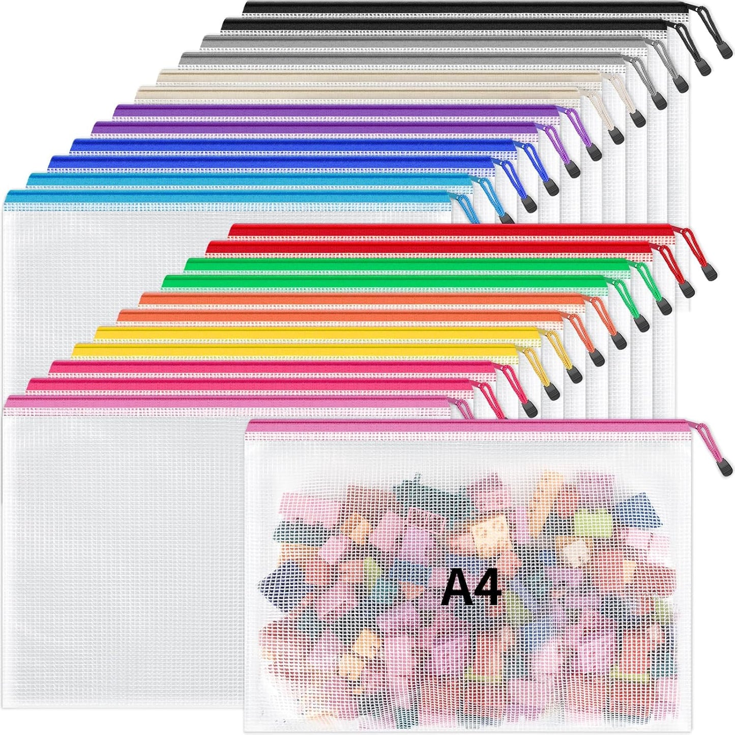 Umriox 24 Pack 12 Colors Zipper Pouches for Organizing, Letter Size, A4 Size, Zipper Bags for Puzzles & Board Game Storage, Office Supplies Travel Toiletries