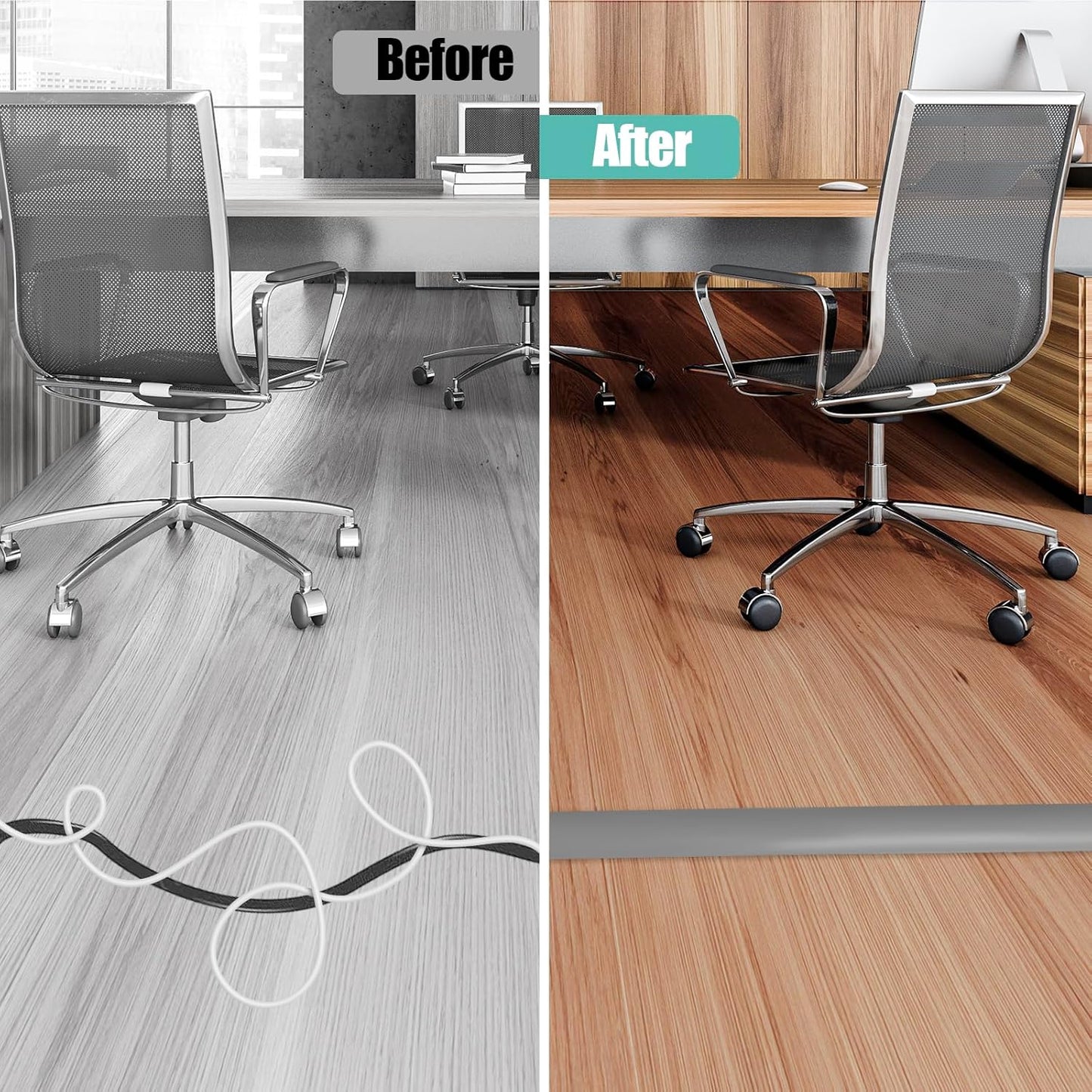 Floor Cord Cover Self Adhesive Cord Hider,10FT Cable Management, Extension Strip Protector for Wires, Prevent Cable Trips for Offices, Gyms, Exhibitions Cavity:0.47"(W) x 0.35"(H) Gray