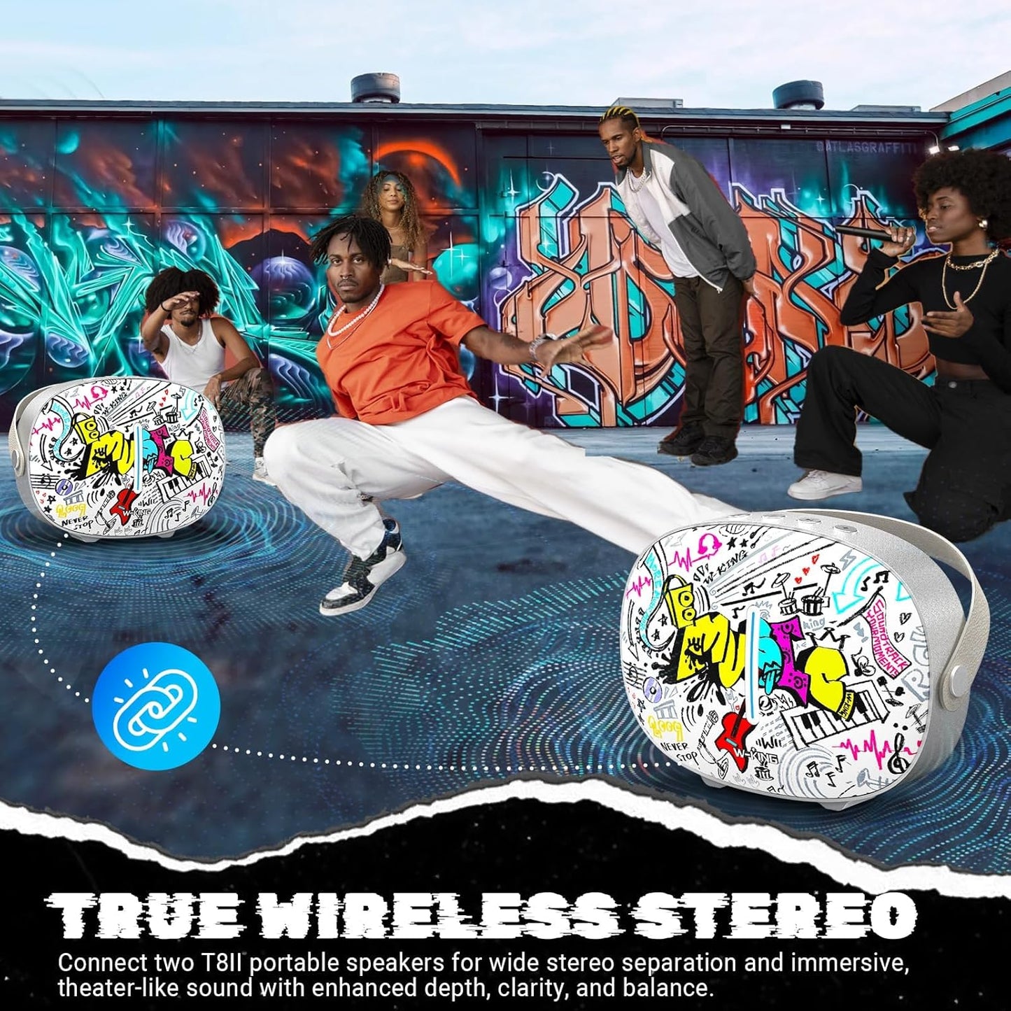 W-KING Portable Loud Speakers Bluetooth Wireless, T8II 96W Peak Powerful Outdoor Party Large Bluetooth Speaker Boombox with 2 Subwoofers, Heavy Bass, Fast Charging, BT5.4, USB Playback, AUX, Lights