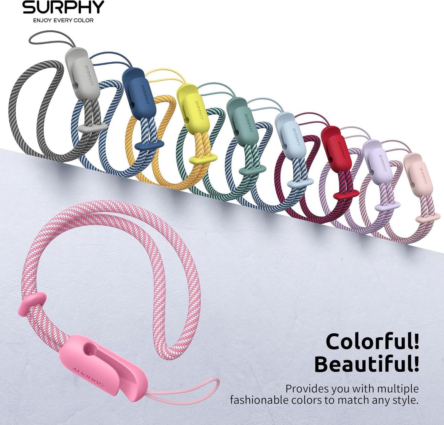 SURPHY 2 Pack Phone Lanyard for Cellphone Case, Phone Wrist Strap for Case, Cellphone Strap with 2-Color Braided, Charm Wrist Lanyard for Women and Men, Pink & Rose Pink