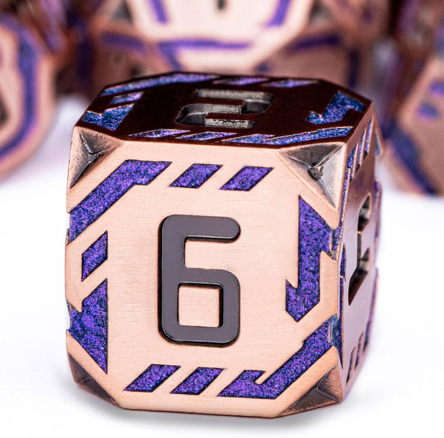 Metal DND Sci-fi Dice Set 7PCS Stripe Polyhedral Dice for Dungeons Dragons RPG Role Playing Game, Glitter D and D Dice with Gift Box D6 D8 D10 D12 D20 (Ancient Bronze&Purple)
