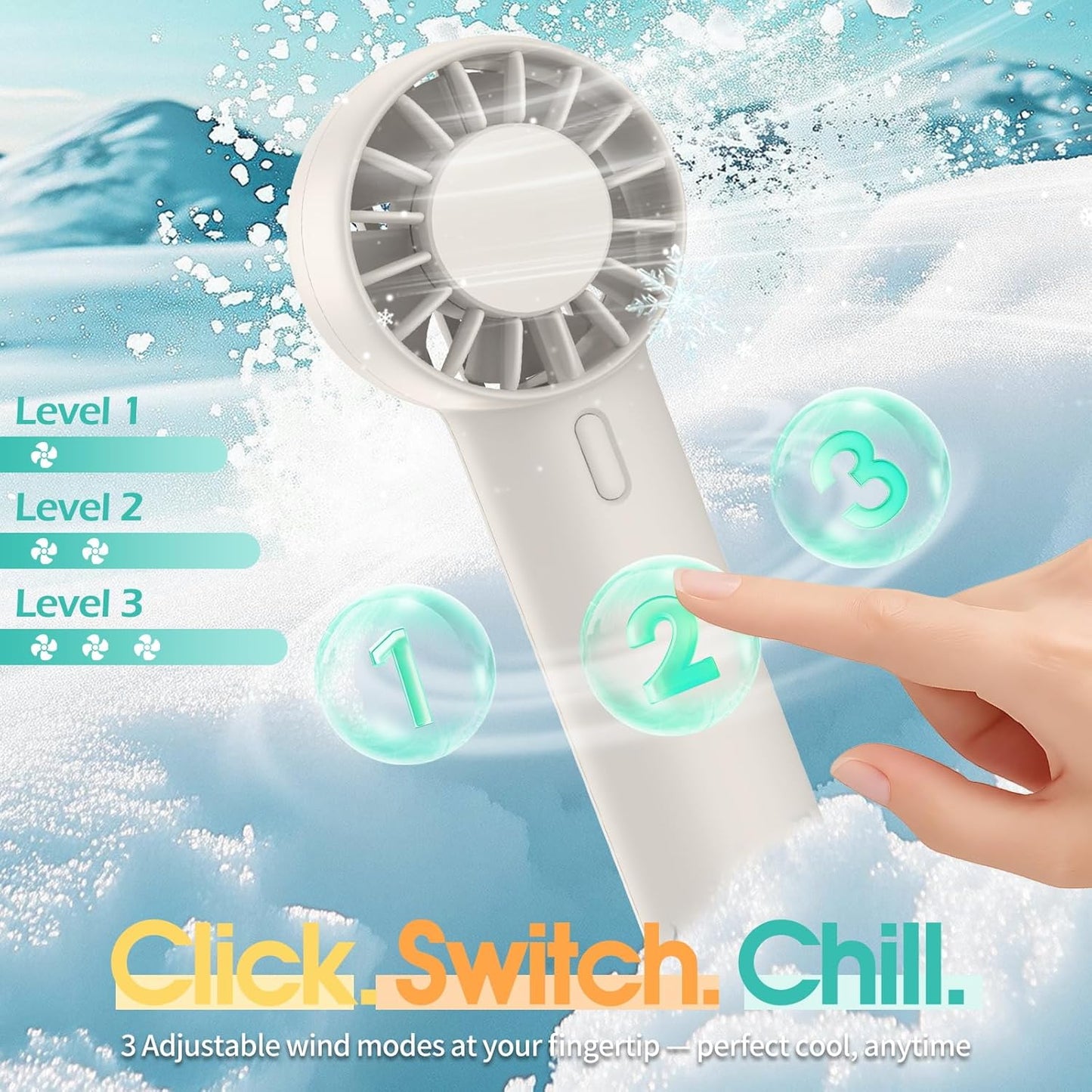 Mini Portable Fan, USB Personal Handheld Fan with 3-Speed Cooling Wind Rechargeable Battery Operated Mini Pocket Design for Desktop/Travel/Outdoor/Vacation/Concerts/Lash Makeup-Grey