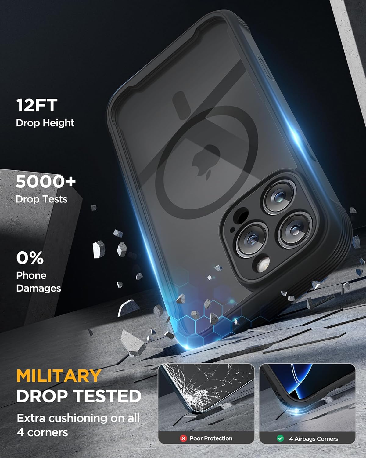 Miracase Magnetic for iPhone 16 Pro Max Case 6.9'' [Compatible with MagSafe] Full-Body Phone case with Built-in Glass Screen Protector& Camera Protector,Drop Proof 16 Pro Max Cover,Black