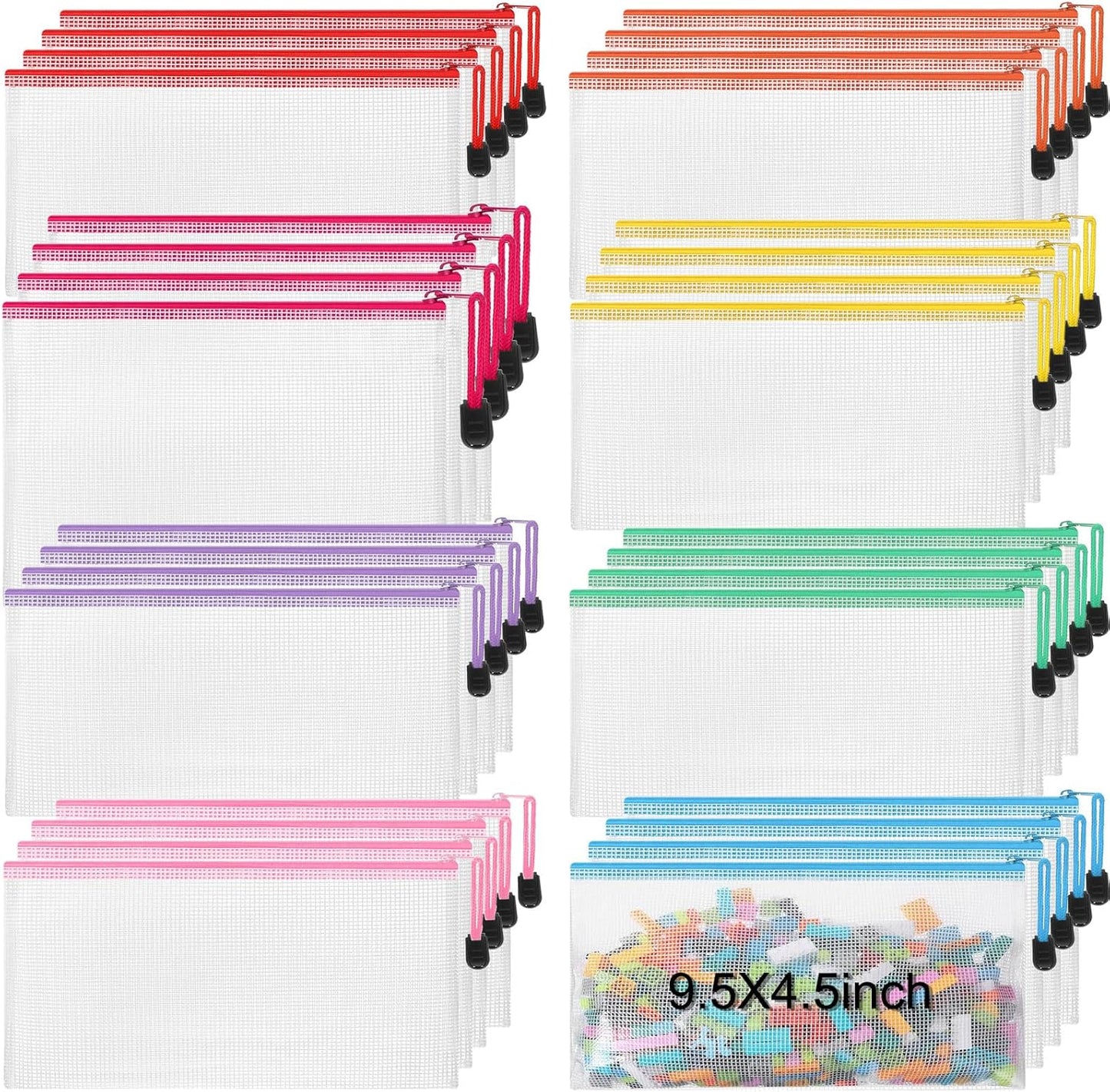 Jetec 32 Pcs Mesh Zipper Bags Toy Storage Bikini Organizer Bag Bolsas para Guardar Trajes De Baño Waterproof Zipper Reusable Pouch Puzzle Multipurpose for Storage Office(Stylish Color,9.5 x 4.5 Inch)