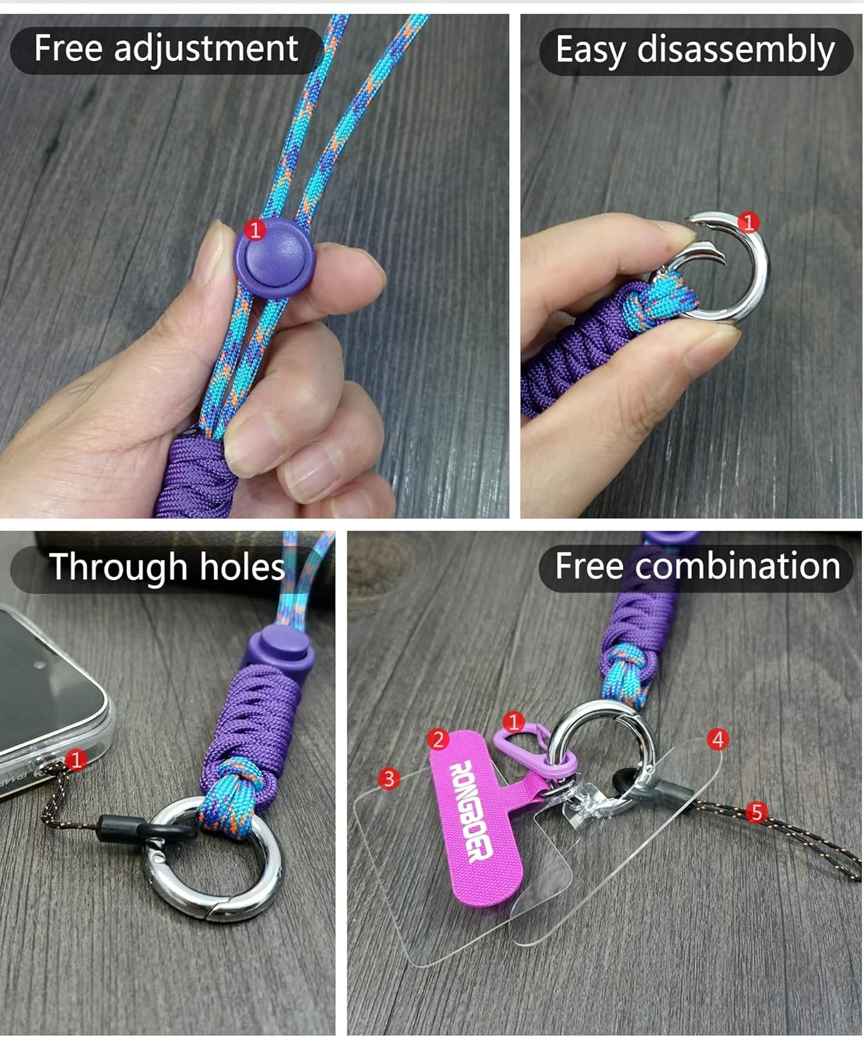 Cell Phone Lanyard - Wrist Strap for Women, Phone Bracelet, Camera Wrist Lanyard, Short Wrist Lanyard for Keys, Keychain Lanyard - Purple Blue