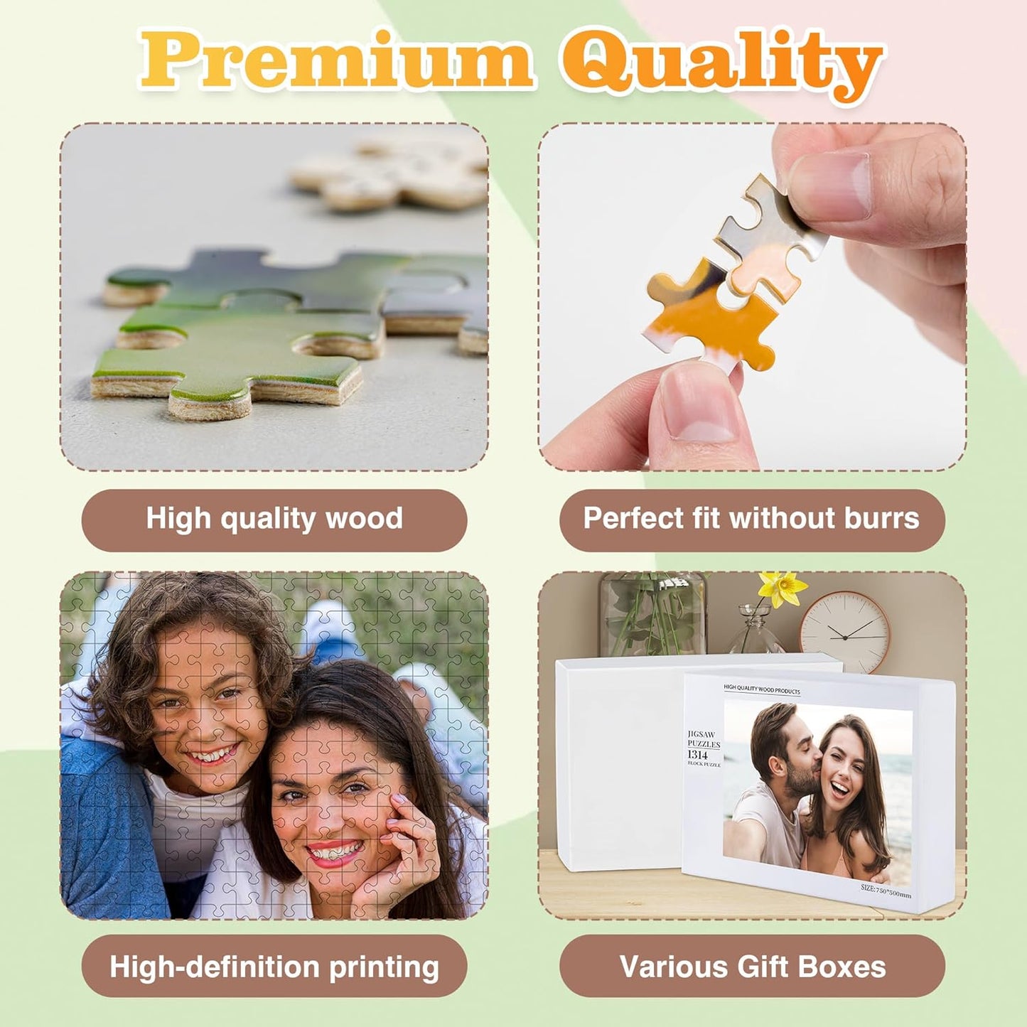 Easycosy Gifts for Mothers Day Custom Photo Puzzles 500/300/1000 Pieces for Mom Families Personalized Picture Text Jigsaw Puzzle Mom Wife Gifts from Daughter Son (Horizontal/Vertical)