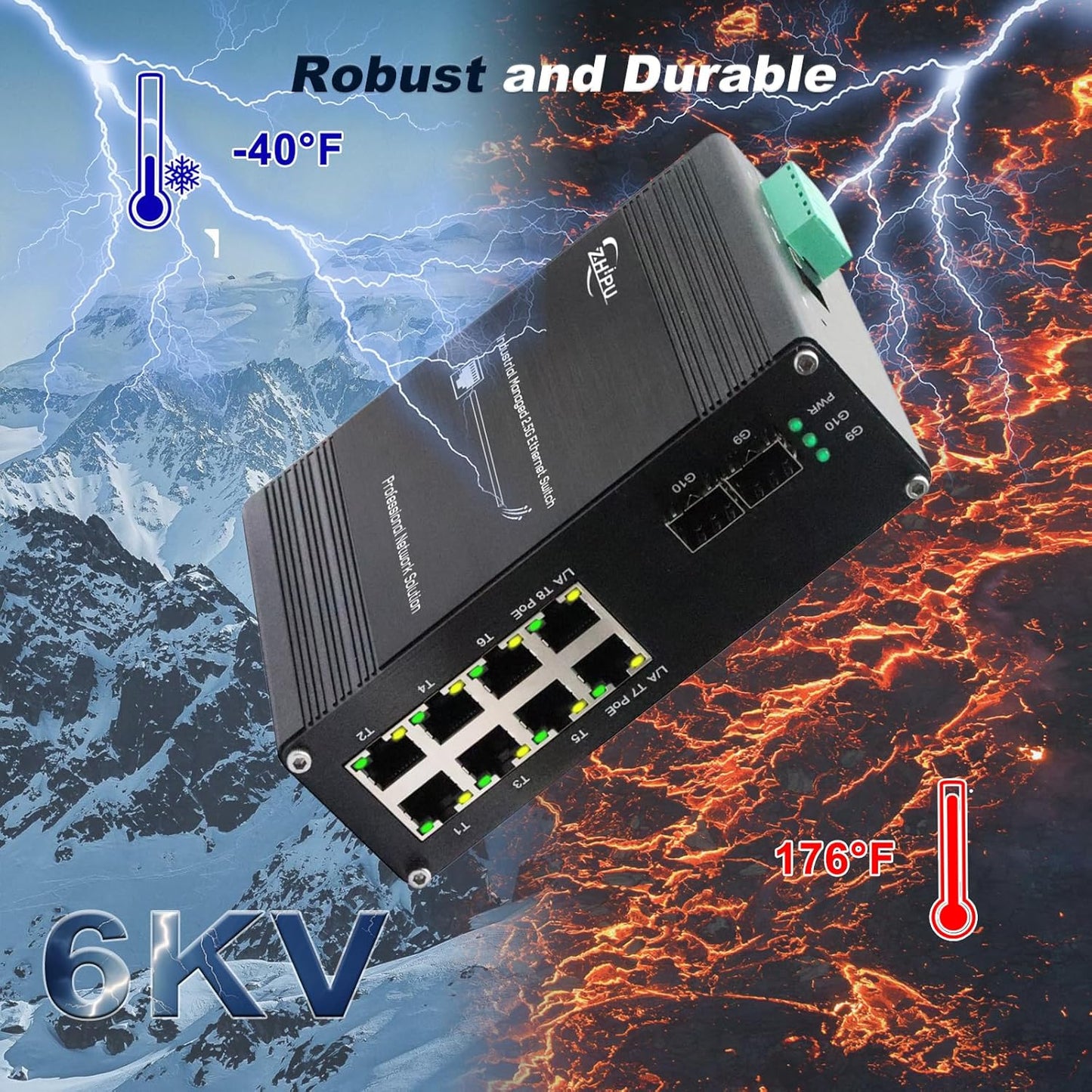 Managed 8-Port 2.5G Switch with 2-Port 10G SFP+, Industrial IEEE 802.3af/at 30W PoE Ethernet Switch, 48~57VDC Power Input, Plug & Play, Support QoS, Vlan, IGMP