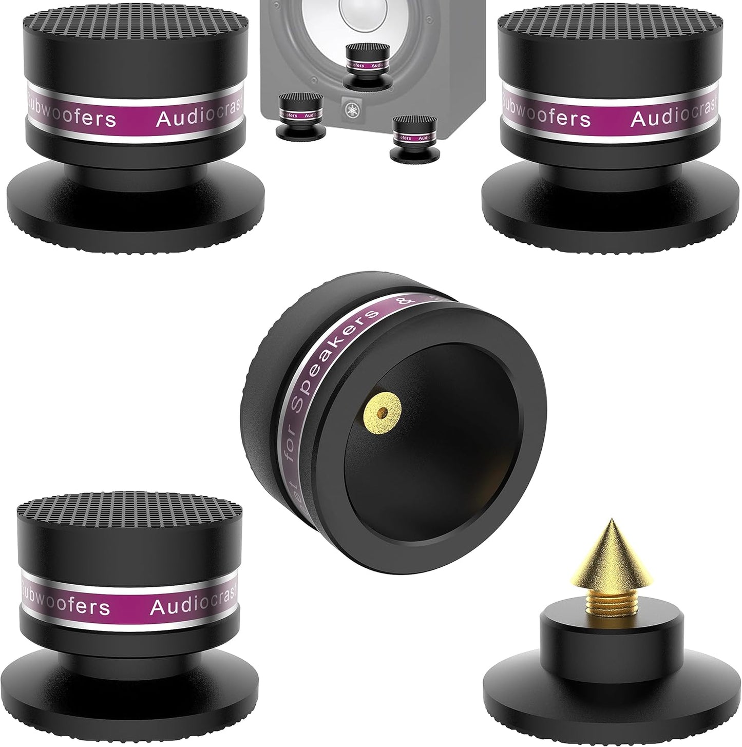 HiFi Speaker Spikes IF03B by Audiocrast, Speaker Vibration Dampener Stand Feet Pads Shock Absorber Isolation Pucks, Speaker Resonance Reducer with Non-Slip Mat for Turntable Amp CD DAC Recorder