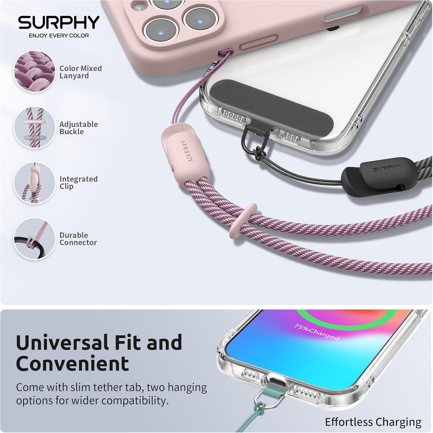 SURPHY 3 Pack Phone Wrist Strap with CellPhone Tether Tab, Cellphone Lanyard, Phone Strap with 2-Color Braided, Wrist Lanyard