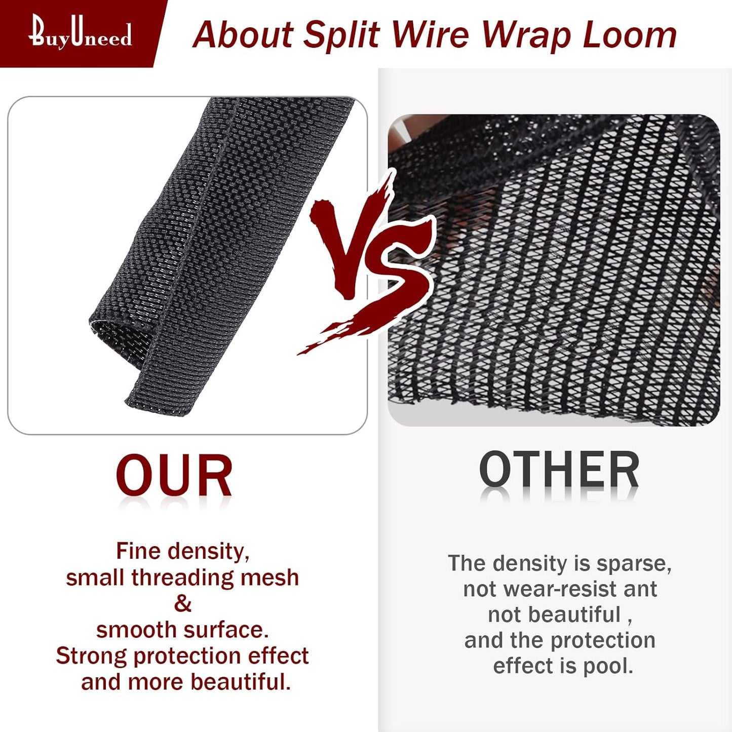 Black Braided Cable Management Sleeves Wire Loom Tubing Cord Protector Self-Wrapping (1/4"-18Feet)