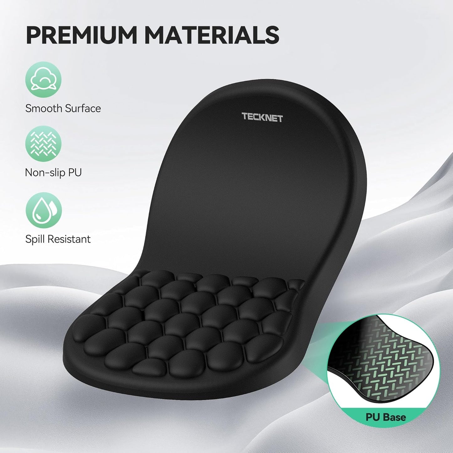 TECKNET Ergonomic Mouse Pad with Wrist Rest, Soft Mousepad with Massage Design, Memory Foam and Non-Slip PU Base for Pain Relief, Gaming Mouse Pad for Desk, Home, Office, 12x8 Inches, Black